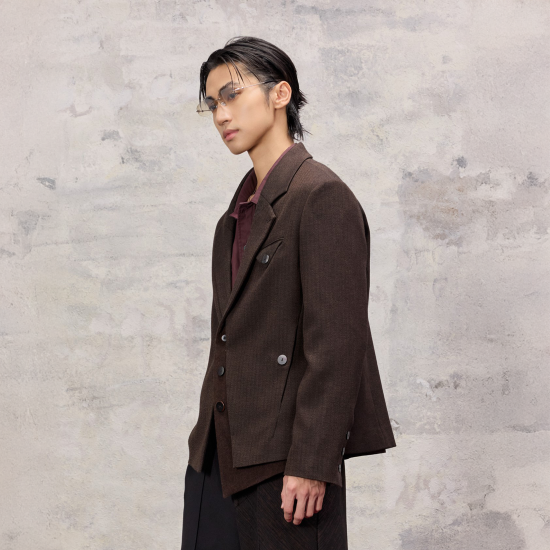 ALVNG AR ANTS Asym Herringbone Wool-Blend Blazer-Jacket-S-Free Shipping Leatheretro