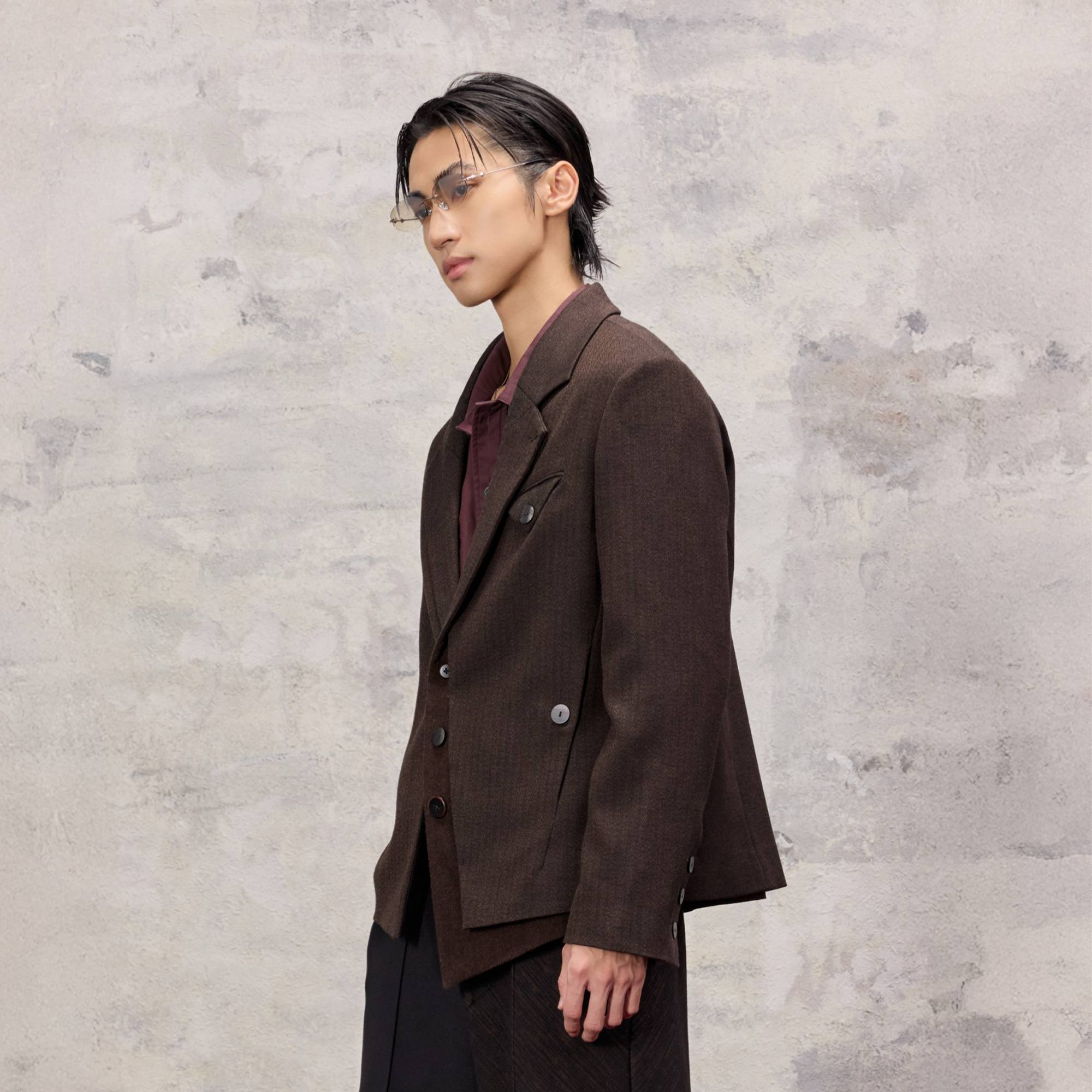 ALVNG AR ANTS Asym Herringbone Wool-Blend Blazer-Jacket-S-Free Shipping Leatheretro