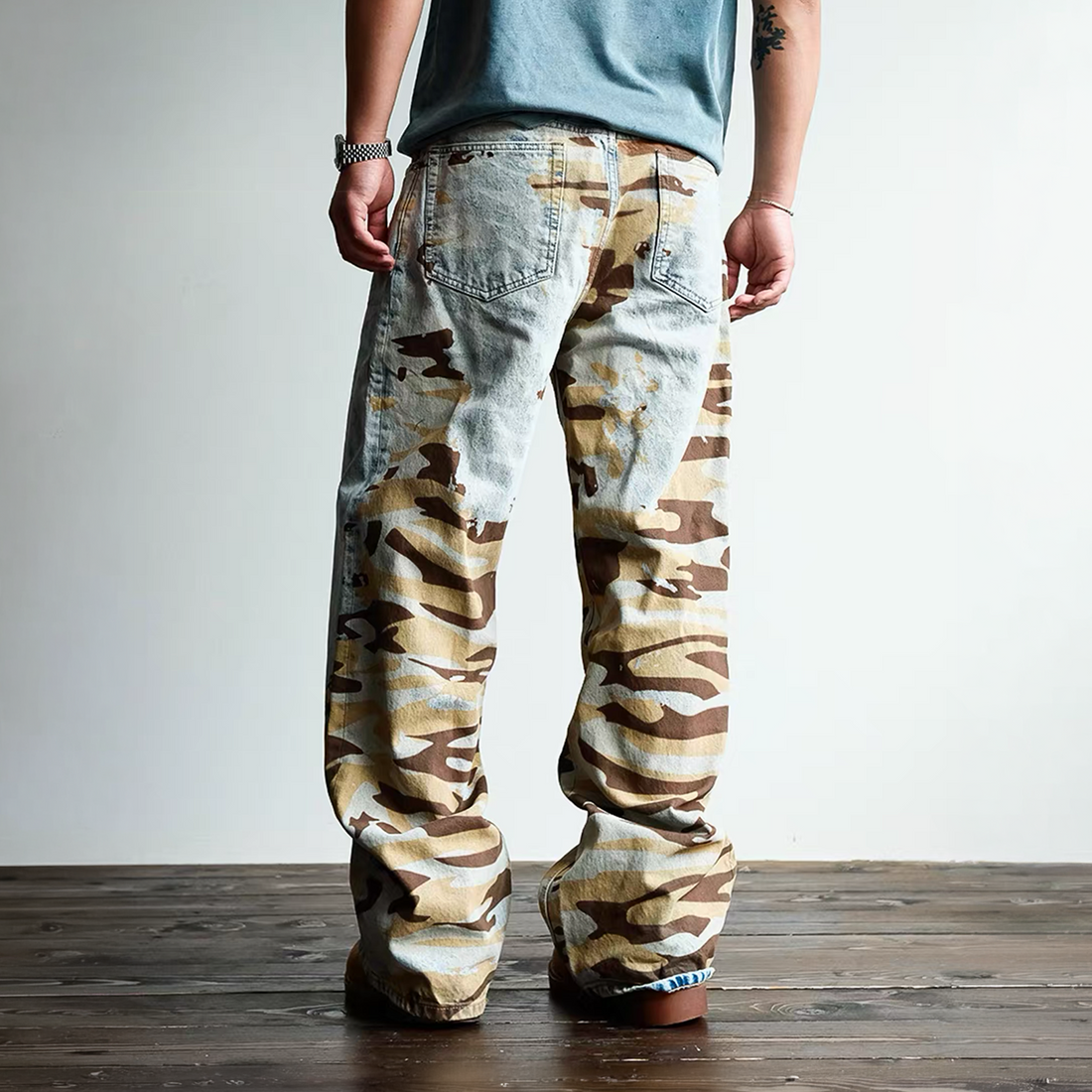 NEIGBORL Retro Washed Camo Jeans-Jeans-S / 30"-Free Shipping Leatheretro