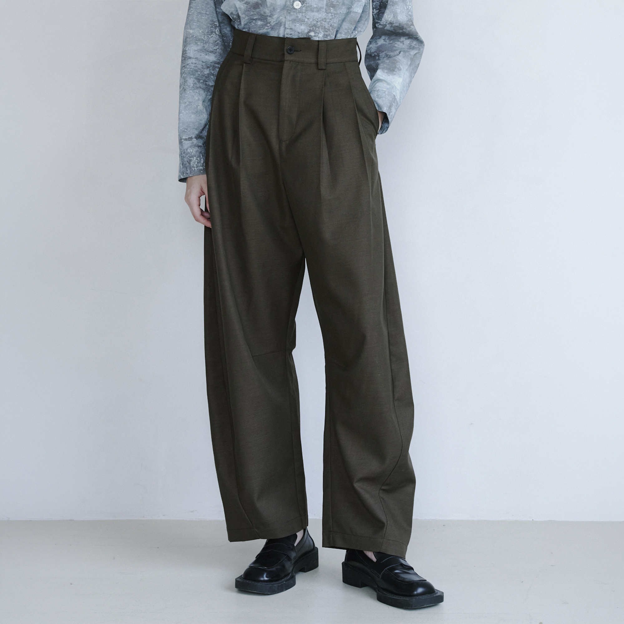 GRAINMUSTARD Retro Pleated High-Waist Wide-Leg Trousers-Pants-XS (Preorder)-Green-Free Shipping Leatheretro
