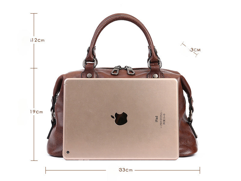 Women's Genuine Leather Zippered Tote Bag-Handbags-Bown-Free Shipping Leatheretro