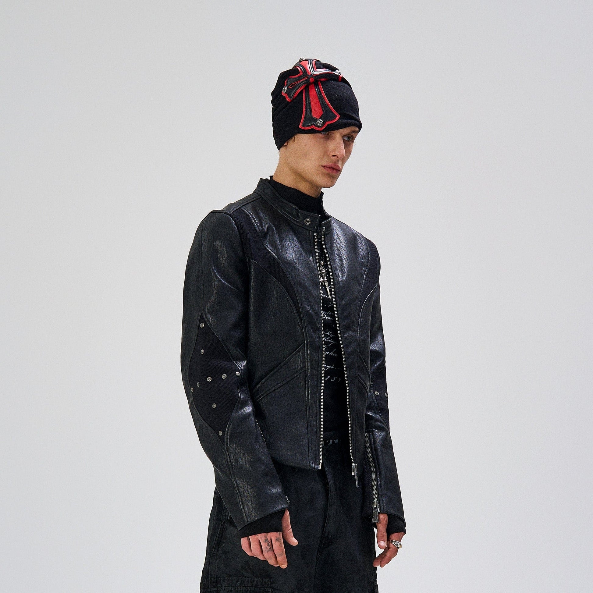 FLYERRER Structured Panel Faux Leather Biker Jacket-Jacket-S (Preorder)-Free Shipping Leatheretro