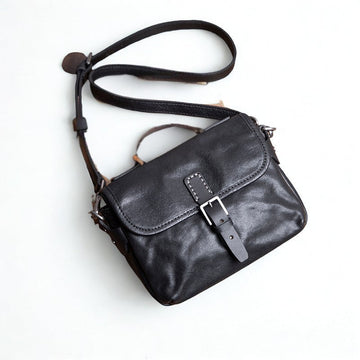 Men's Leather Handmade Shoulder Bag - Vintage Cowhide Crossbody Bags-Crossbody Bag-Black-Free Shipping Leatheretro