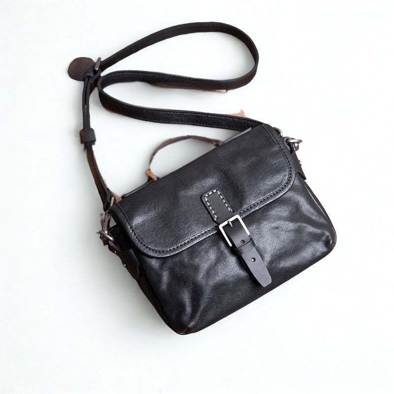 Men's Leather Handmade Shoulder Bag - Vintage Cowhide Crossbody Bags-Crossbody Bag-Black-Free Shipping Leatheretro