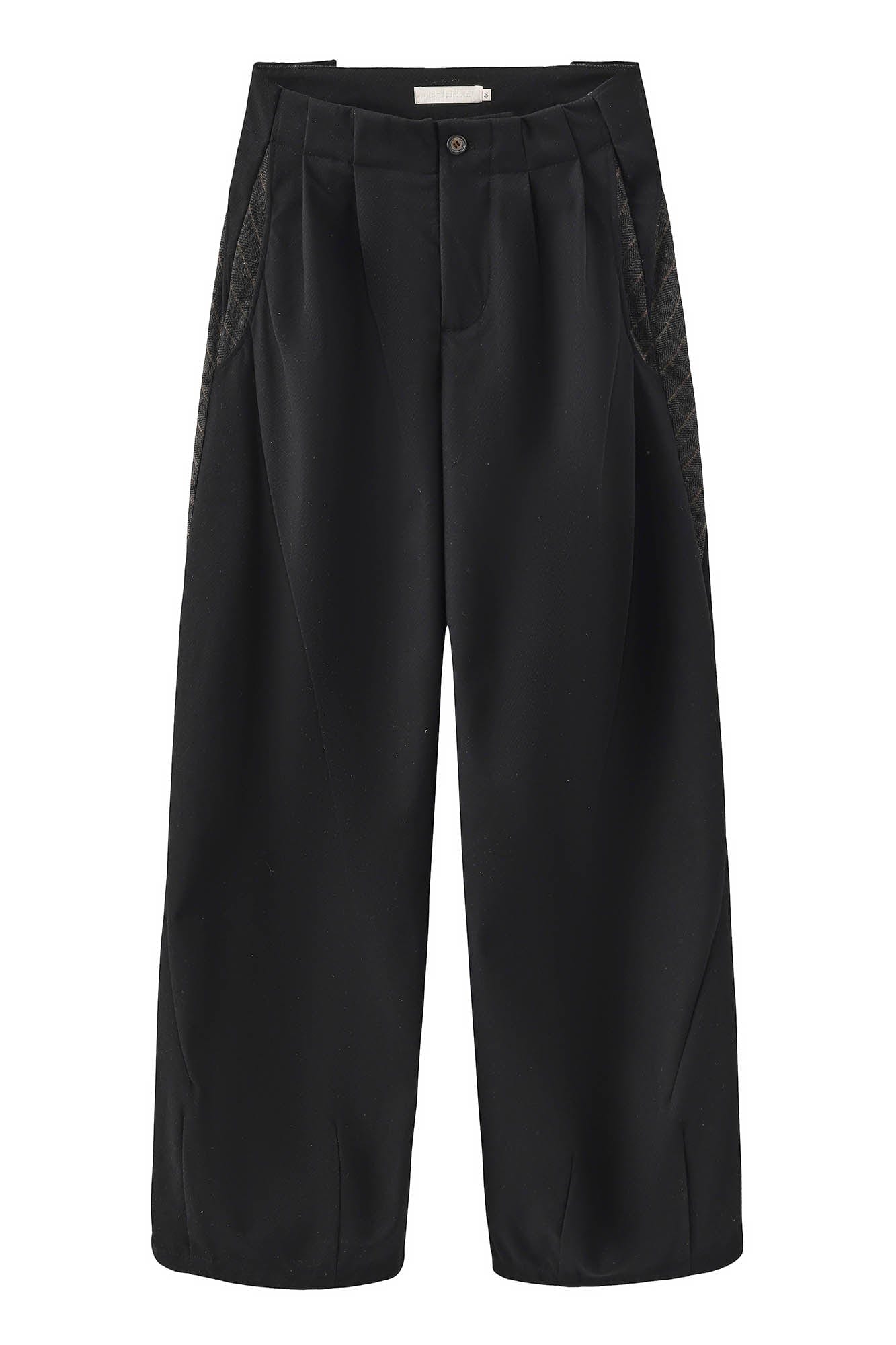 MOITIEDEPETALE Geometric Paneled Pinstripe Pleated Wide-Leg Trousers-Pants-XS-Free Shipping Leatheretro