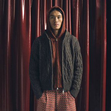 TRECLUB Nep Yarn Cable-Knit Zip-Up Hooded Cardigan-Sweater-S-Free Shipping Leatheretro