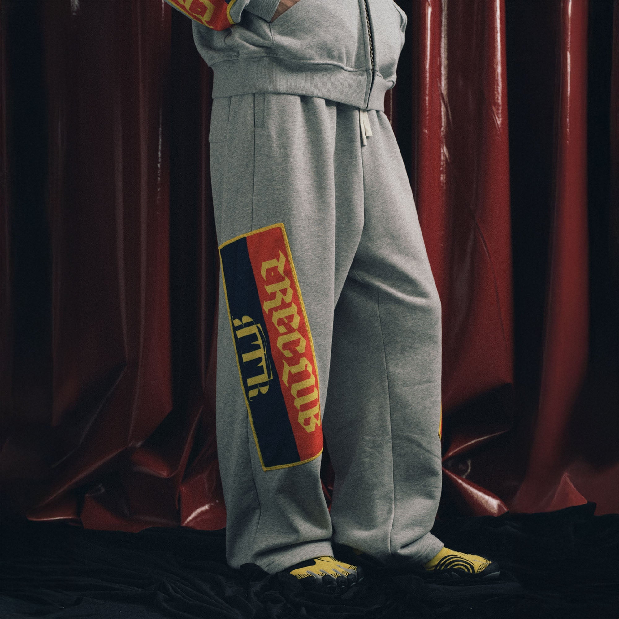 TRECLUB Graphic Patch Oversized Sweatpants-Pants-S-Gray-Free Shipping Leatheretro