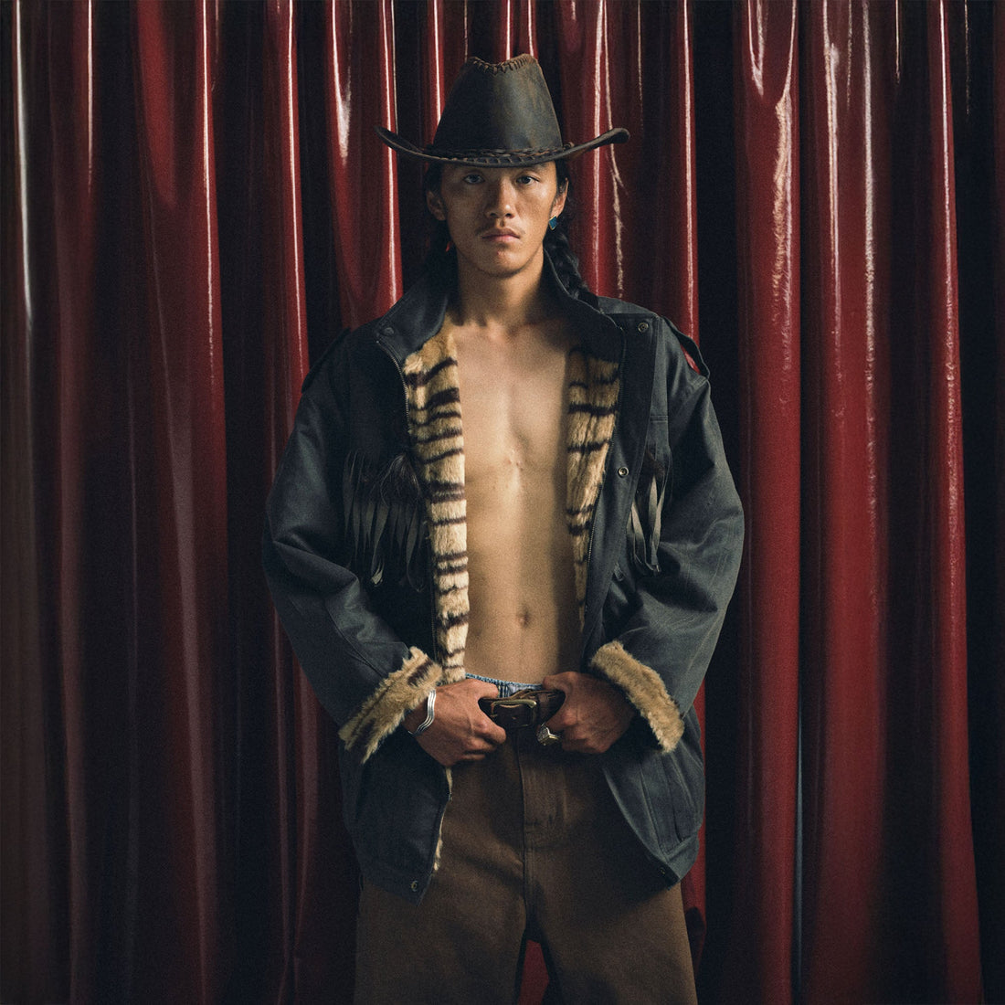 TRECLUB Tiger Stripe Lining Fringe Parka-Jacket-S (Preorder)-Free Shipping Leatheretro