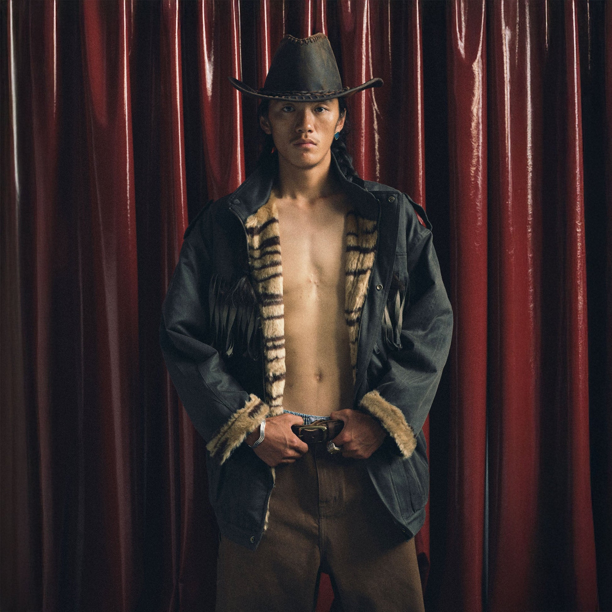 TRECLUB Tiger Stripe Lining Fringe Parka-Jacket-S (Preorder)-Free Shipping Leatheretro