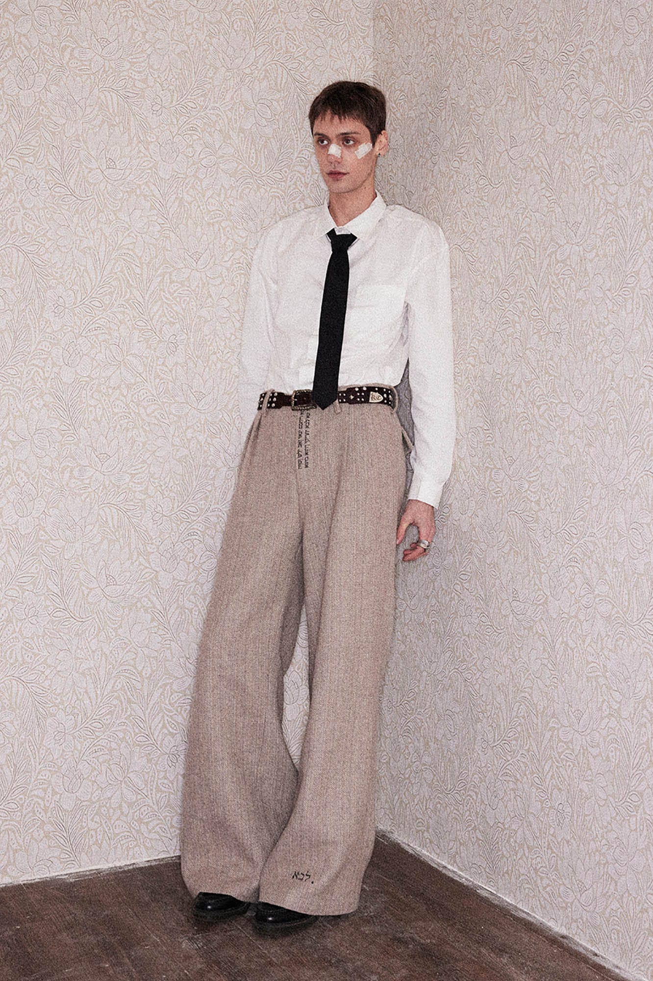 RICHILL Herringbone Hebrew Embroidery Wool-Blended Trousers-Pants-XS-Free Shipping Leatheretro