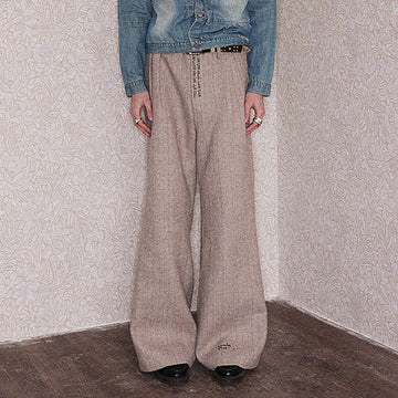 RICHILL Herringbone Hebrew Embroidery Wool-Blended Trousers-Pants-XS-Free Shipping Leatheretro