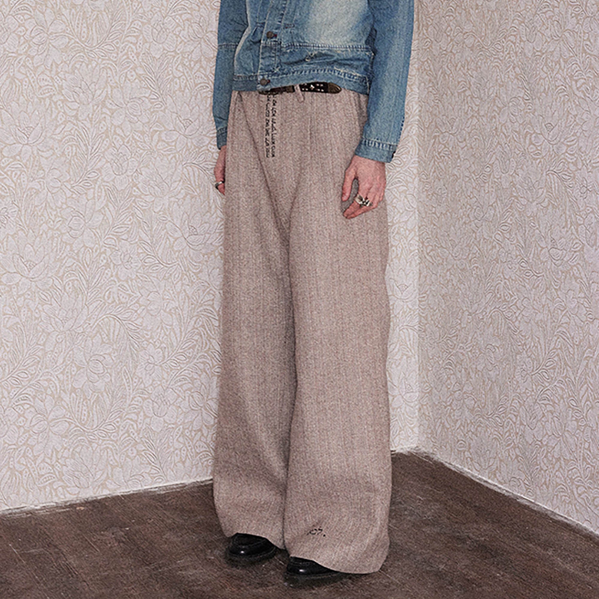 RICHILL Herringbone Hebrew Embroidery Wool-Blended Trousers-Pants-XS-Free Shipping Leatheretro