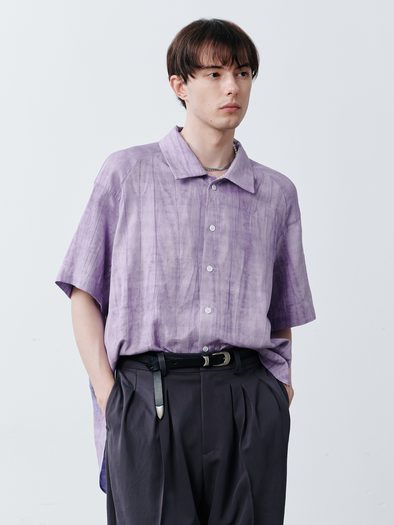 GRAINMUSTARD Crinkled Linen-Cotton Half Shirt-Half shirt-XS-Free Shipping Leatheretro