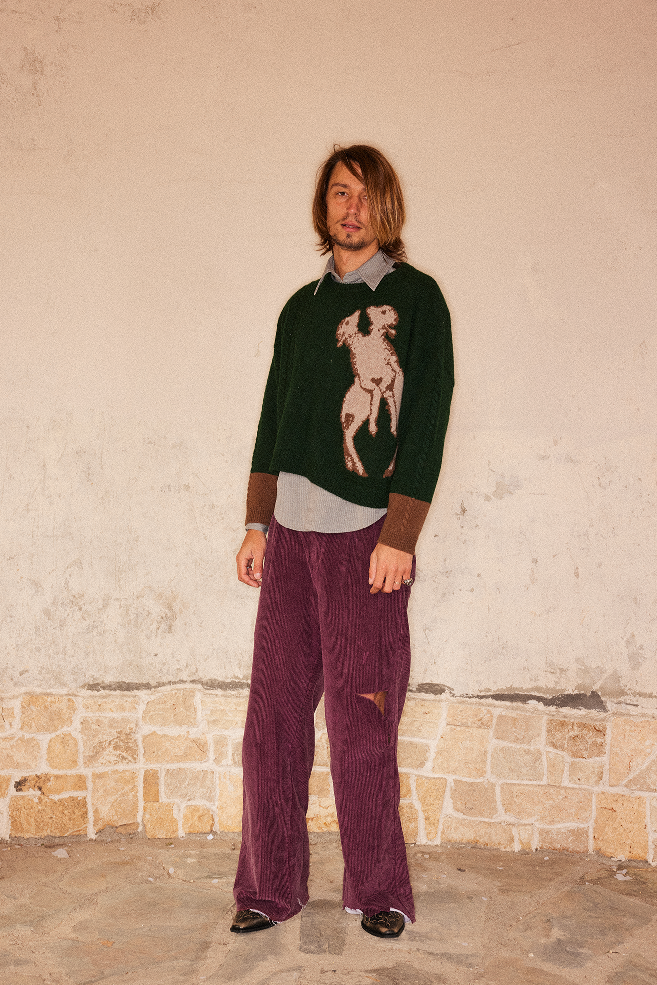RICHILL Sheep Graphic Wool Crewneck Sweater-Sweater-S-Free Shipping Leatheretro