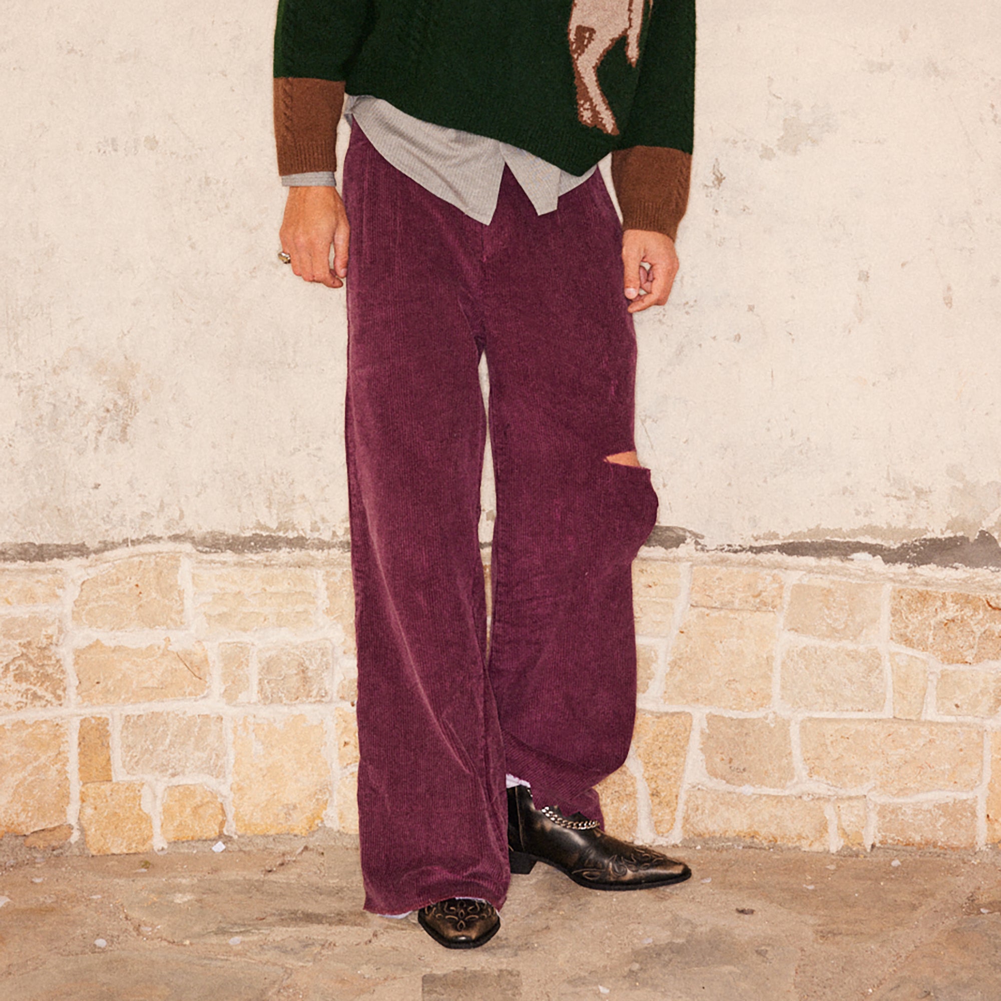 RICHILL Corduroy Raw Hem Wide-Leg Trousers-Pants-S-Free Shipping Leatheretro