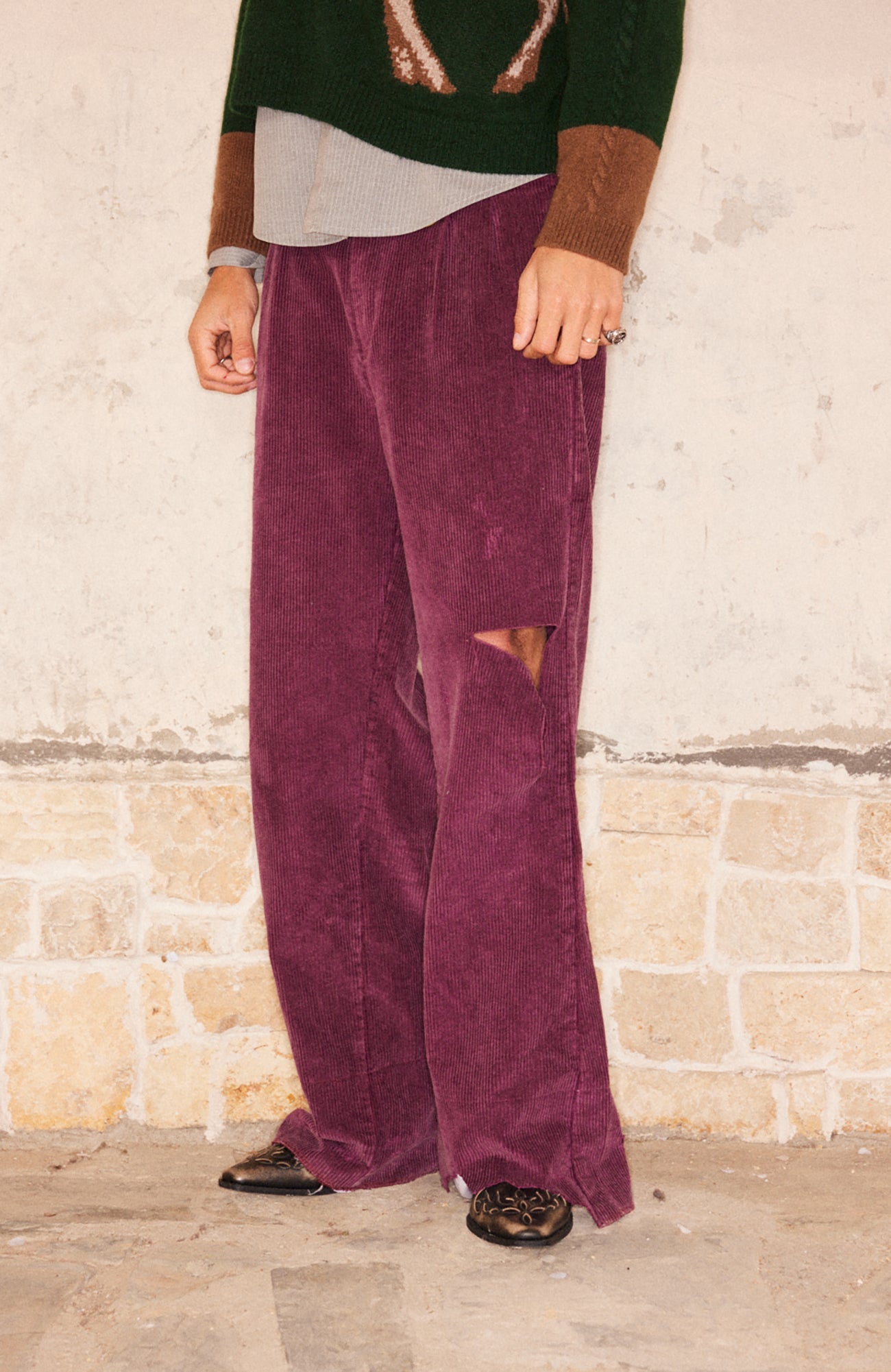 RICHILL Corduroy Raw Hem Wide-Leg Trousers-Pants-S-Free Shipping Leatheretro