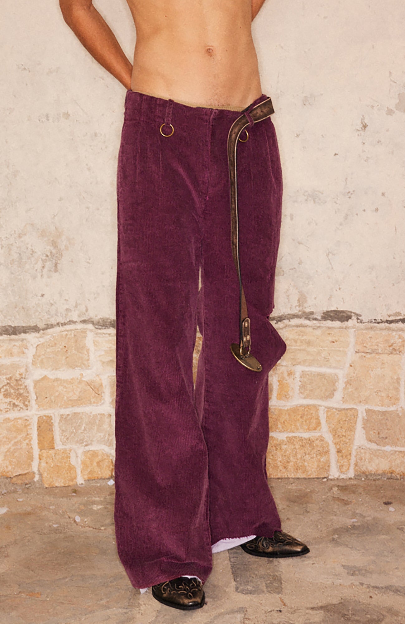 RICHILL Corduroy Raw Hem Wide-Leg Trousers-Pants-S-Free Shipping Leatheretro