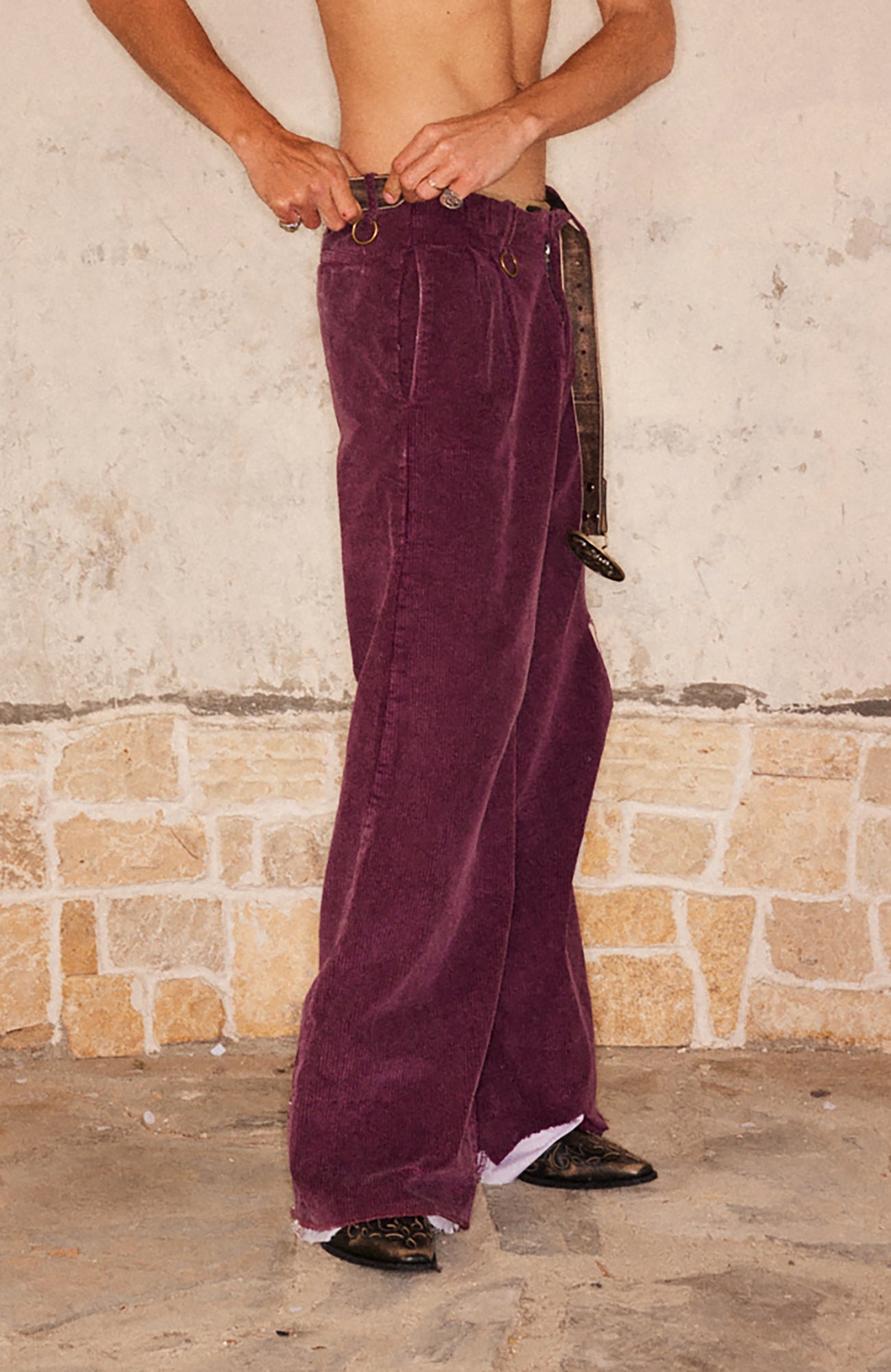 RICHILL Corduroy Raw Hem Wide-Leg Trousers-Pants-S-Free Shipping Leatheretro