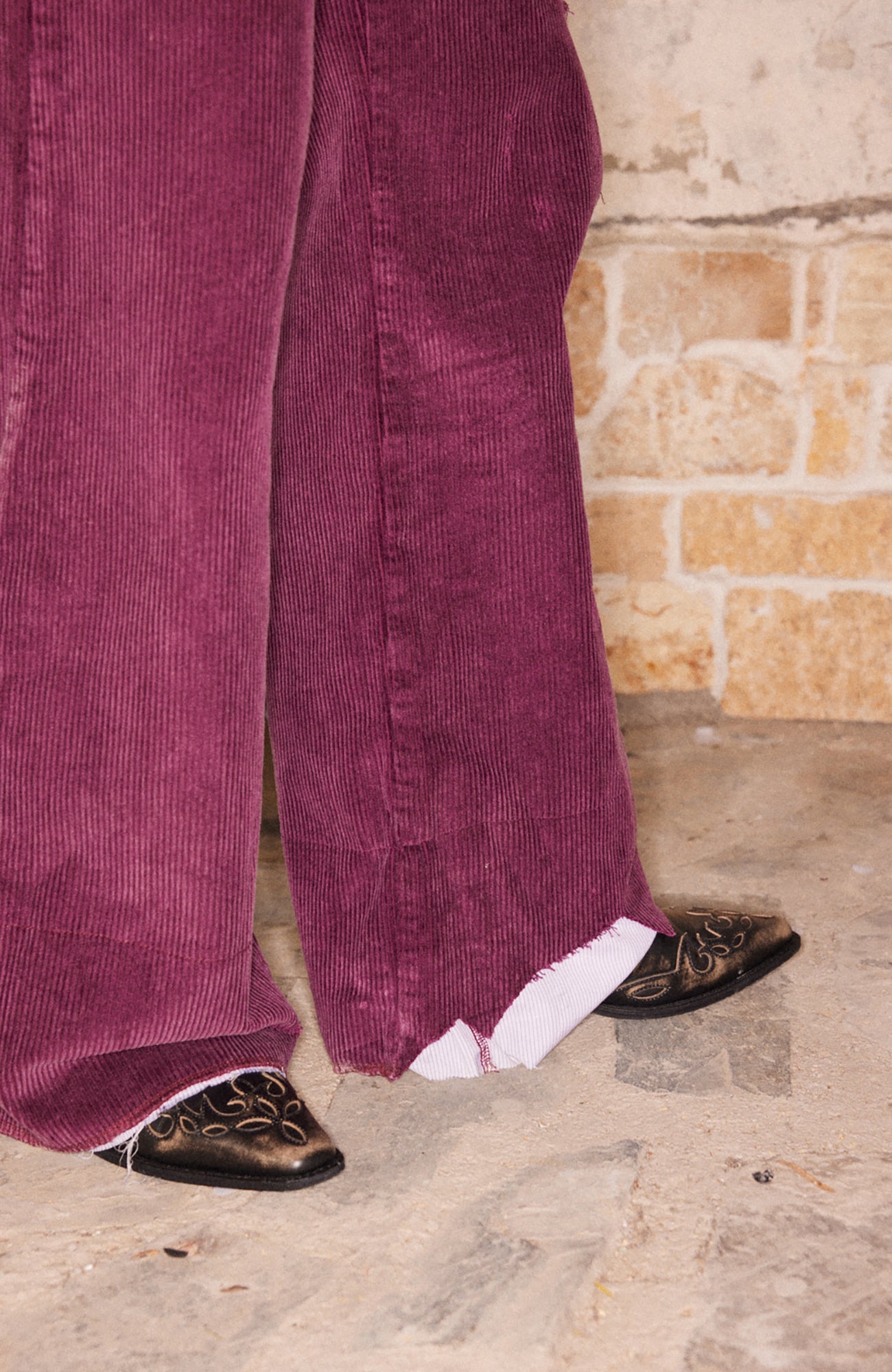 RICHILL Corduroy Raw Hem Wide-Leg Trousers-Pants-S-Free Shipping Leatheretro