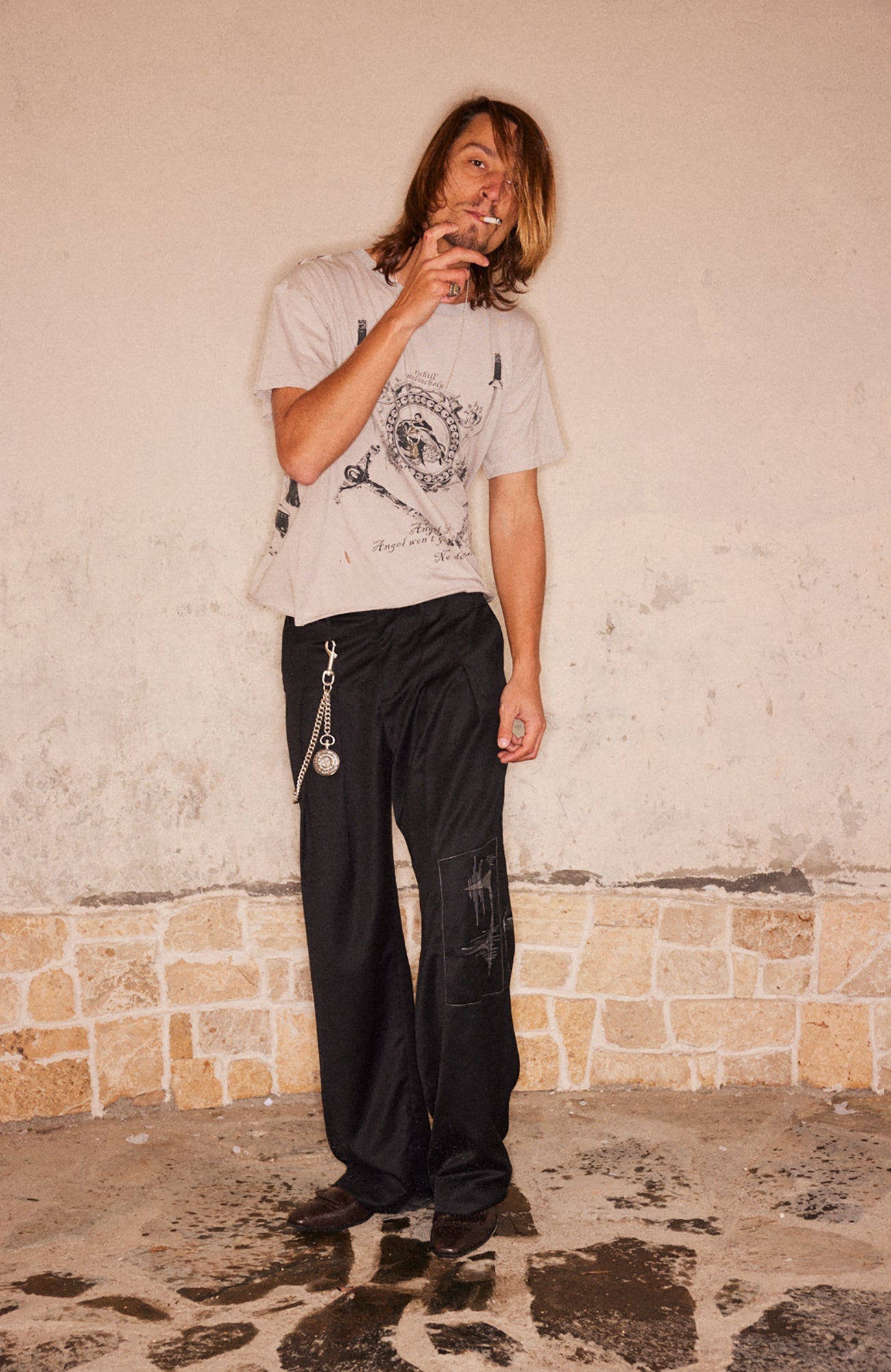 RICHILL Abstract Stitch Patch Wide-Leg Wool Trousers-Pants-S-Free Shipping Leatheretro