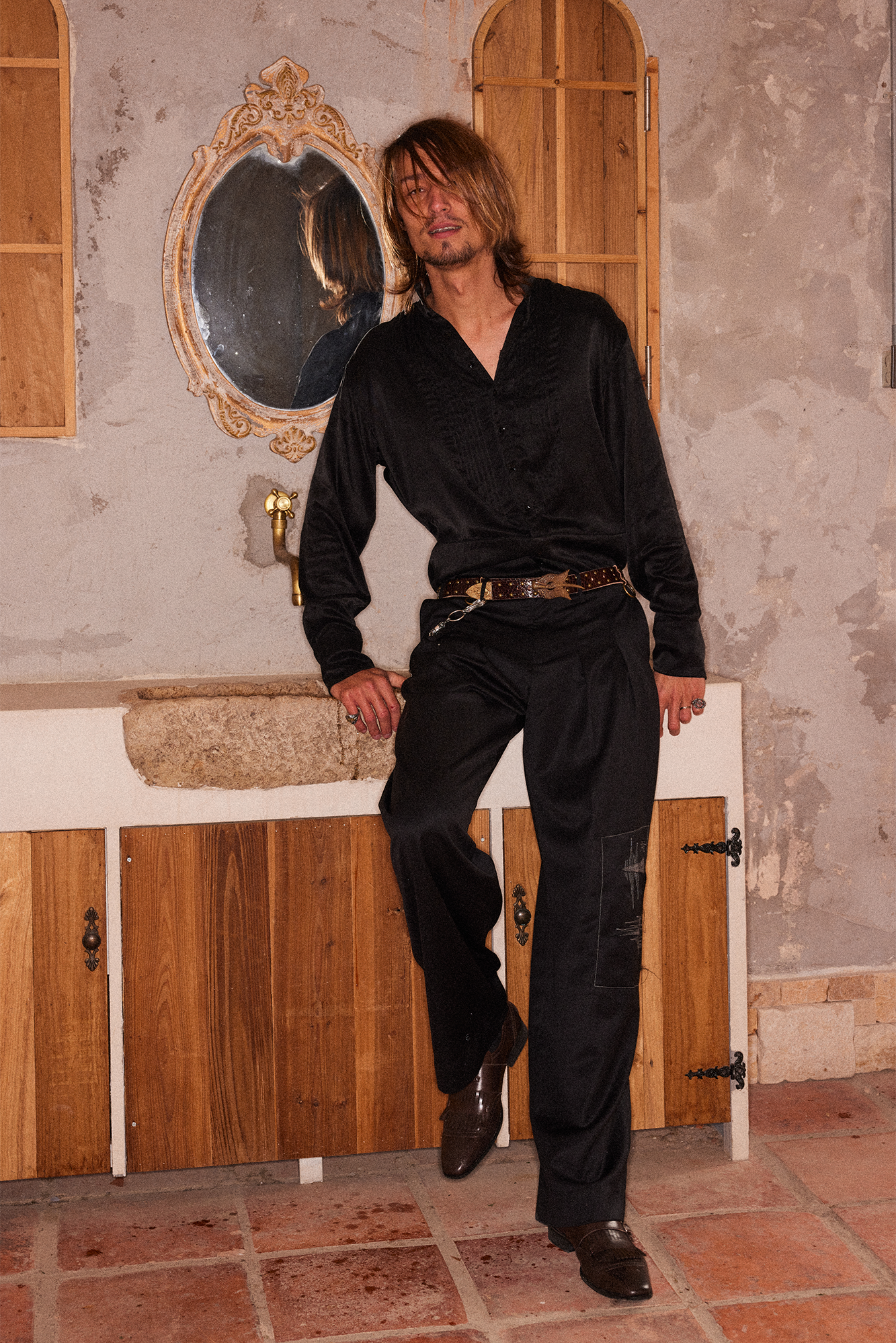 RICHILL Stand-Collar Pintuck Shirt-Jacket-S-Free Shipping Leatheretro