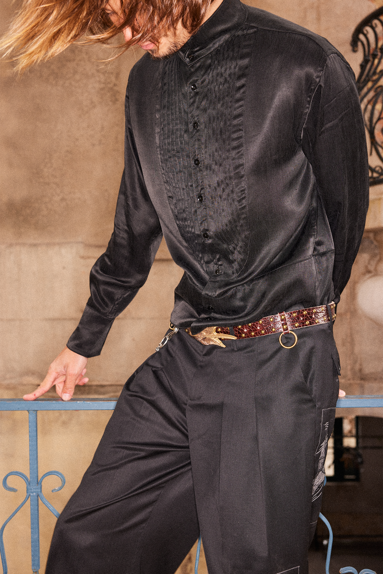 RICHILL Stand-Collar Pintuck Shirt-Jacket-S-Free Shipping Leatheretro