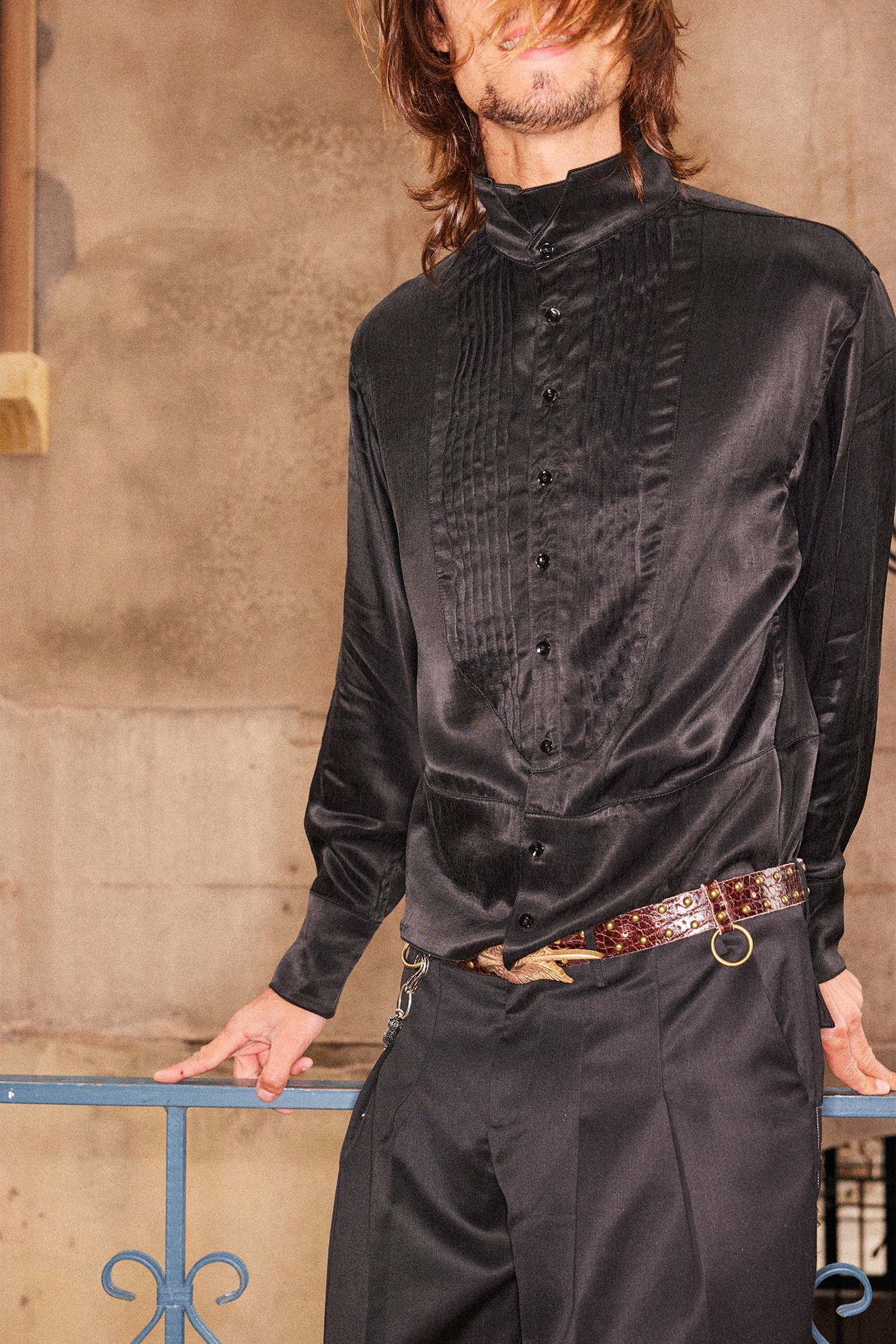 RICHILL Stand-Collar Pintuck Shirt-Jacket-S-Free Shipping Leatheretro