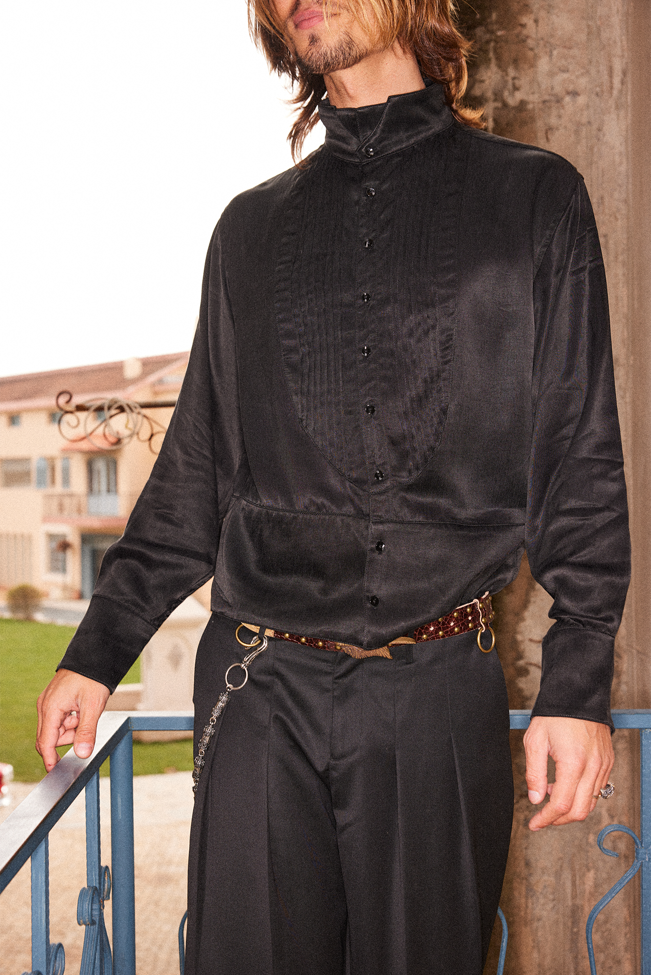 RICHILL Stand-Collar Pintuck Shirt-Jacket-S-Free Shipping Leatheretro