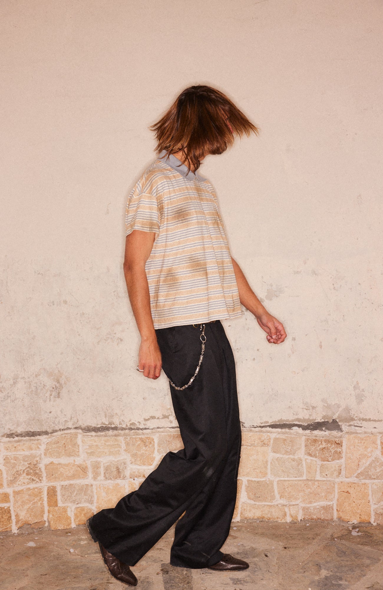 RICHILL Retro Washed Striped Polo Tee-T Shirt-S-Free Shipping Leatheretro