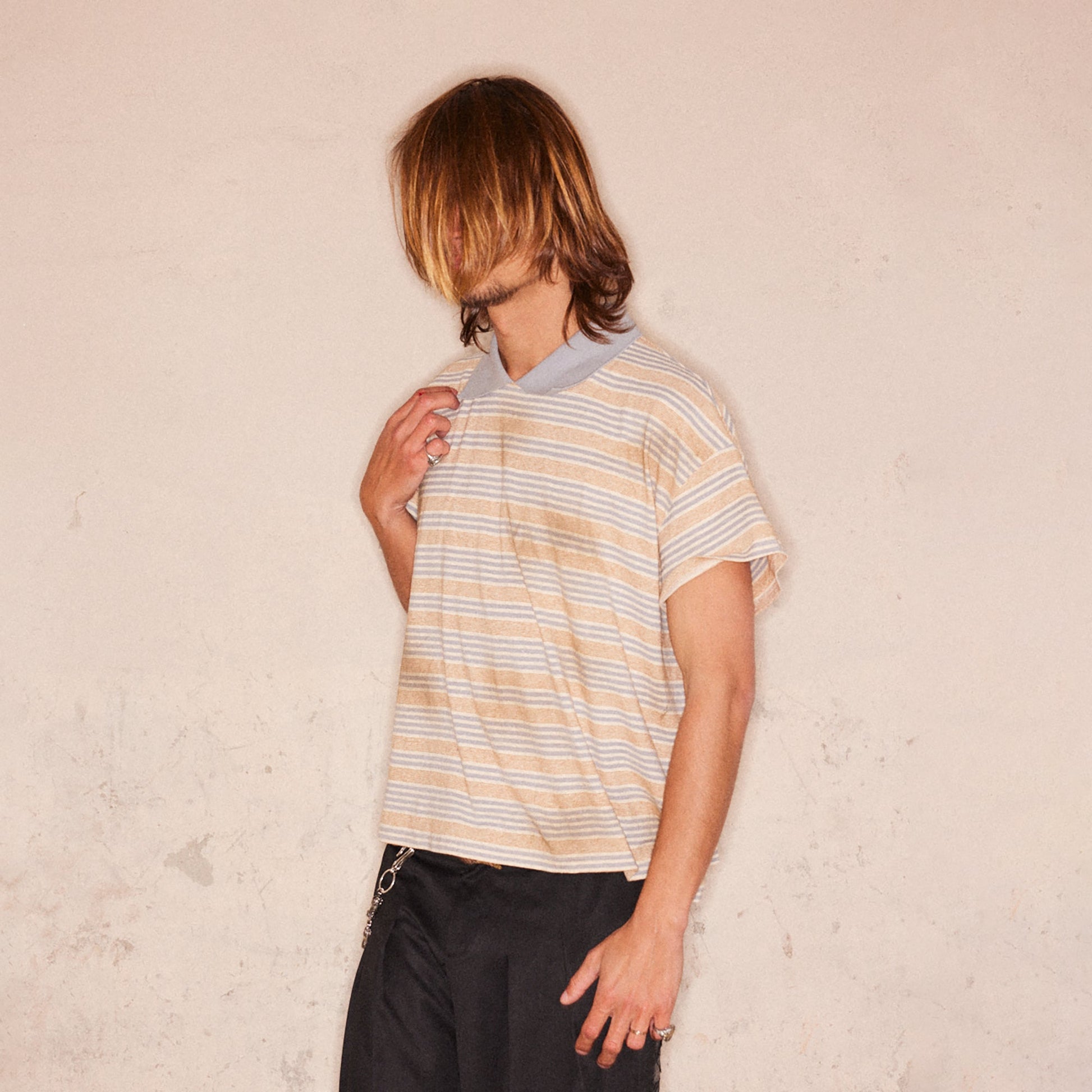 RICHILL Retro Washed Striped Polo Tee-T Shirt-S-Free Shipping Leatheretro