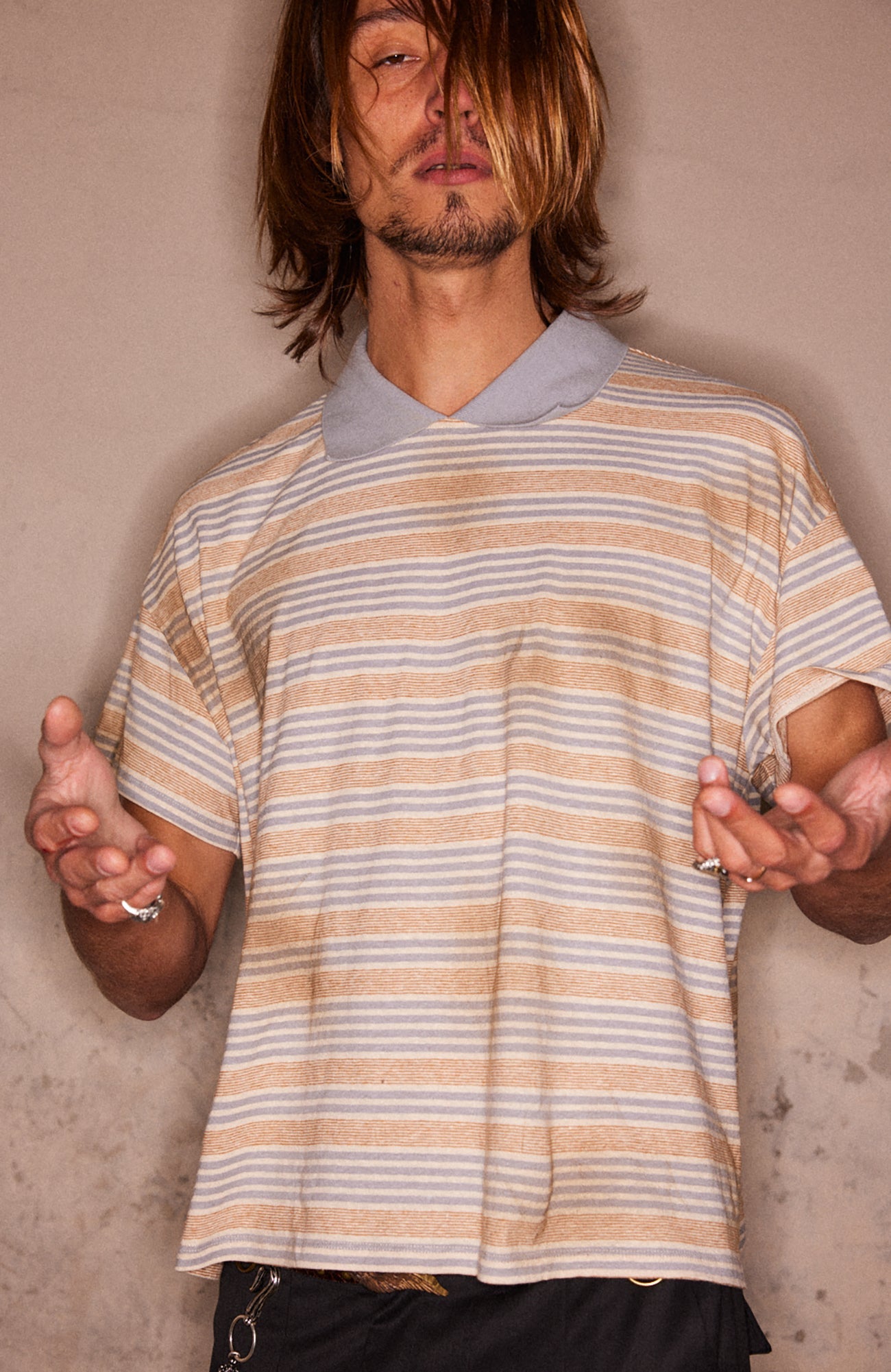 RICHILL Retro Washed Striped Polo Tee-T Shirt-S-Free Shipping Leatheretro