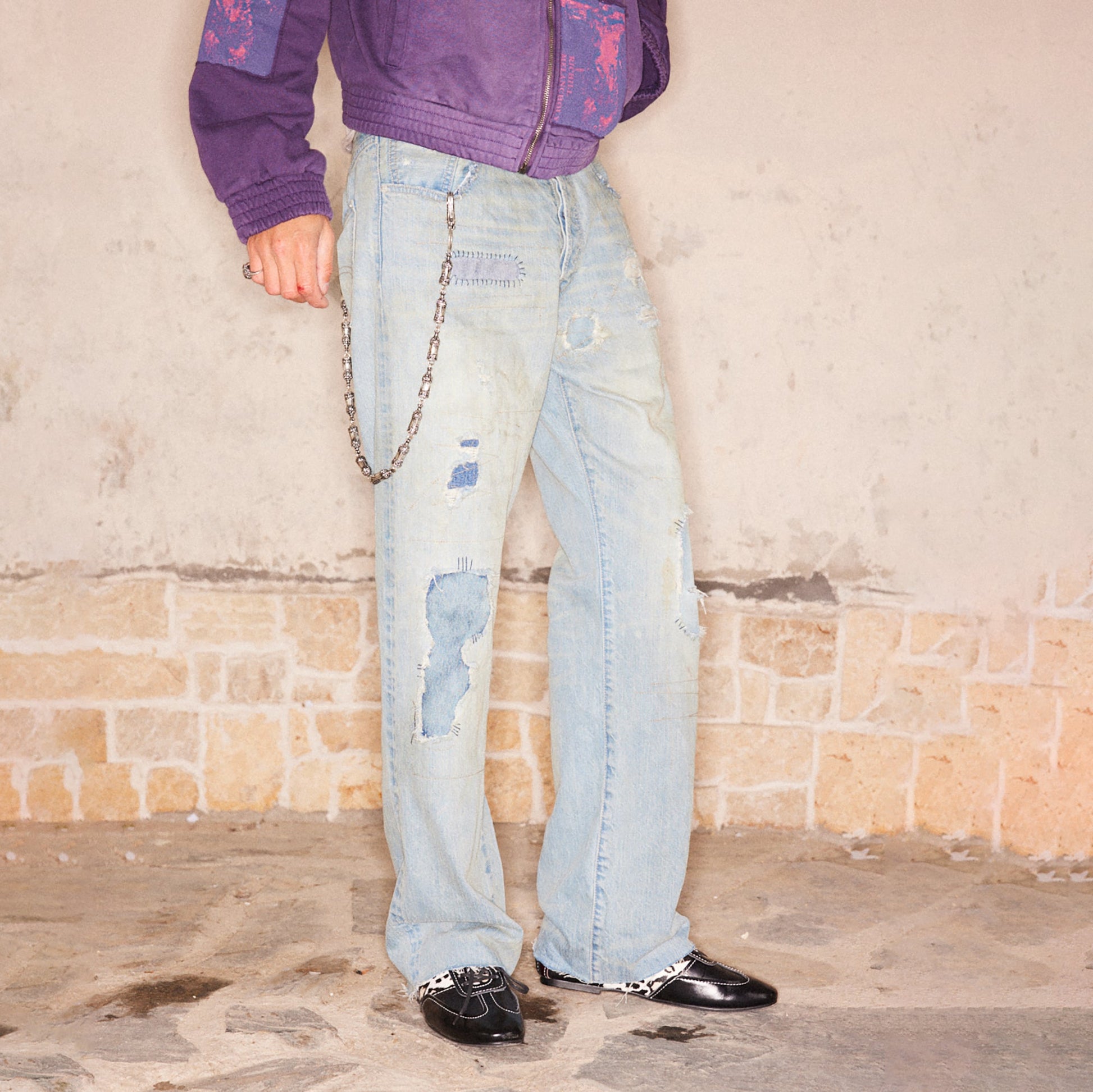 RICHILL Distressed Paneled Washed Straight-Leg Jeans-Jeans-S-Free Shipping Leatheretro