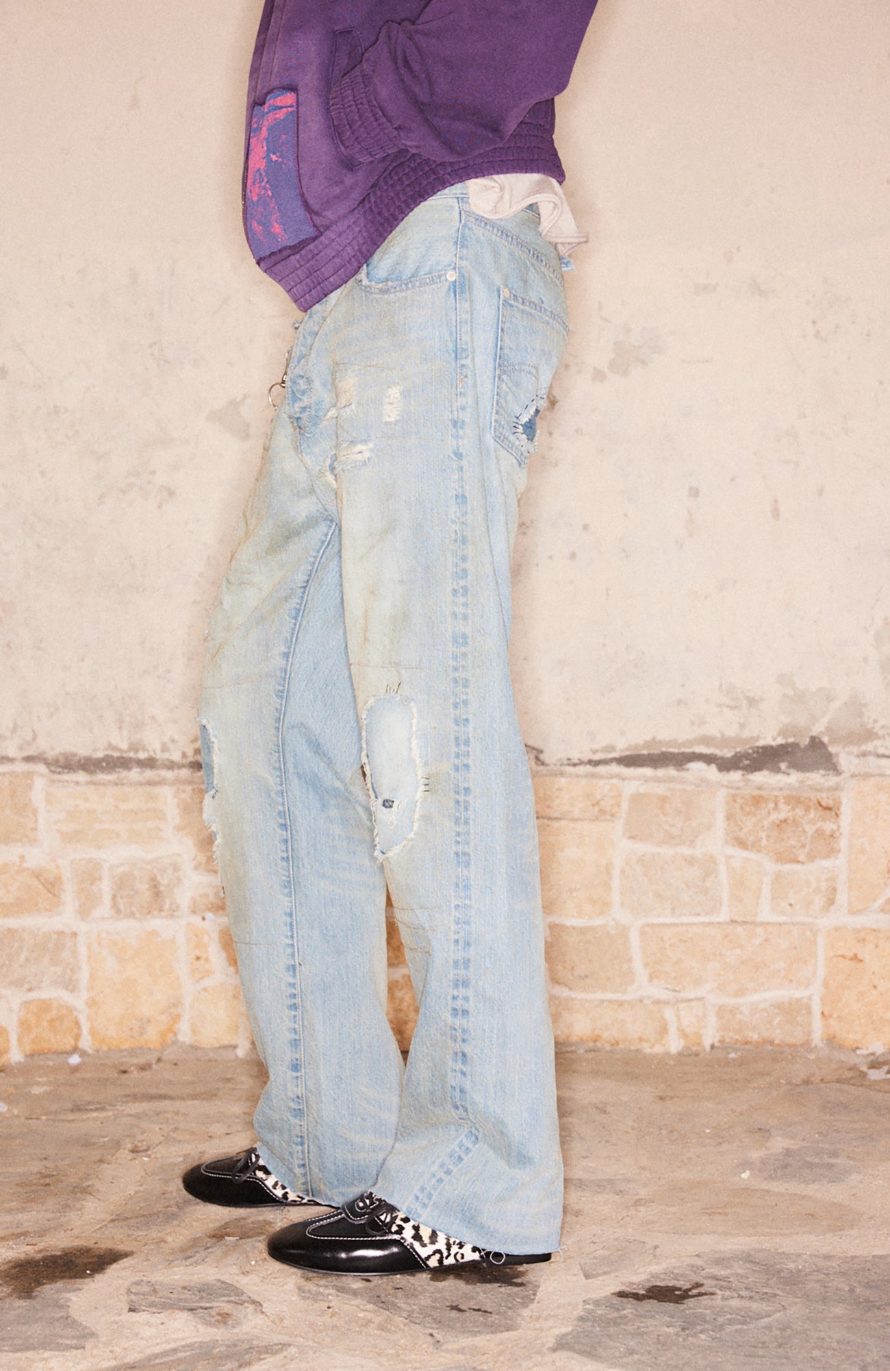 RICHILL Distressed Paneled Washed Straight-Leg Jeans-Jeans-S-Free Shipping Leatheretro