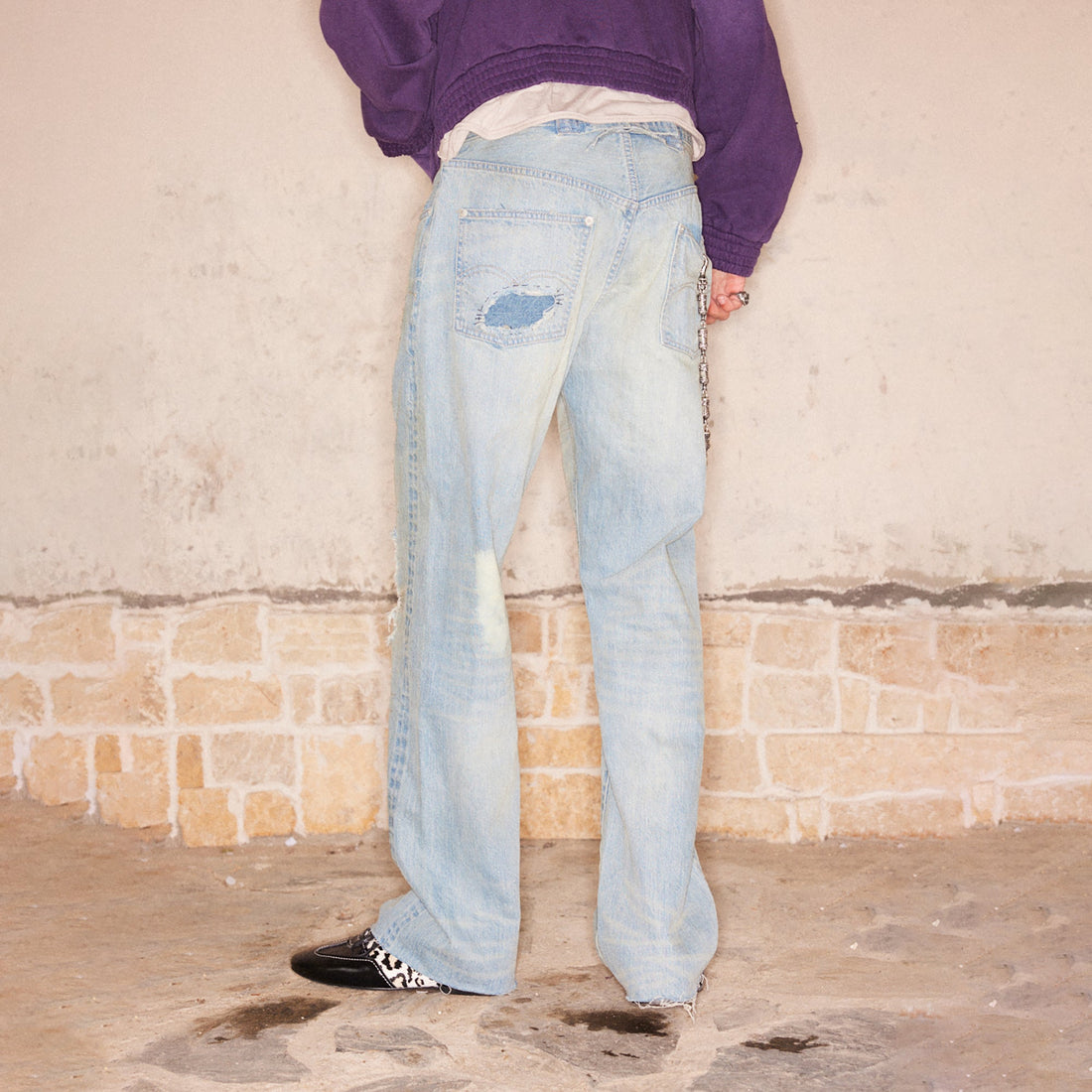RICHILL Distressed Paneled Washed Straight-Leg Jeans-Jeans-S-Free Shipping Leatheretro