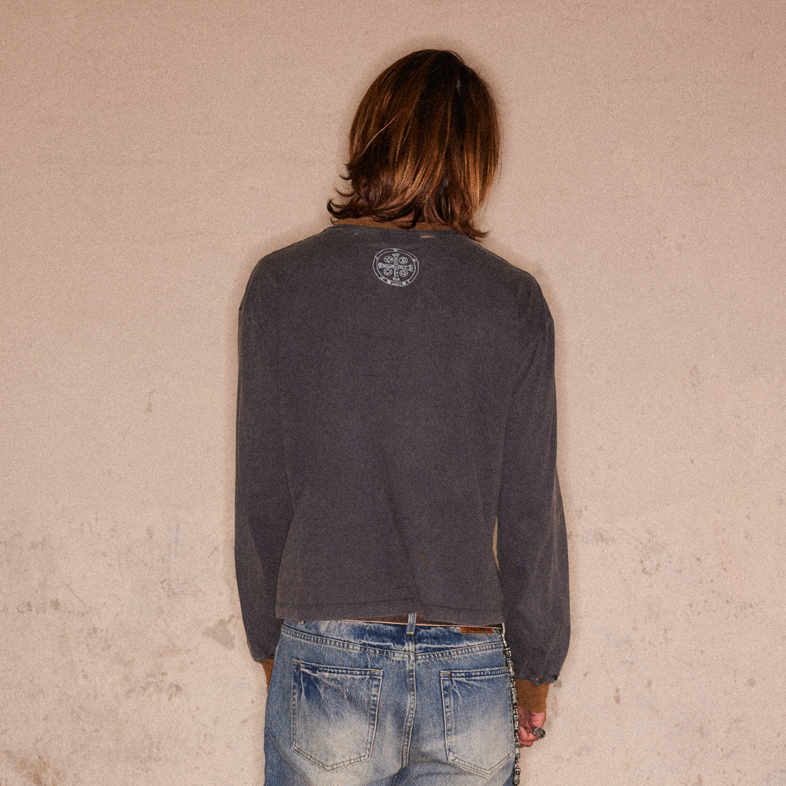 RICHILL Studded Washed Graphic Long-Sleeve Tee-Shirt-S-Free Shipping Leatheretro