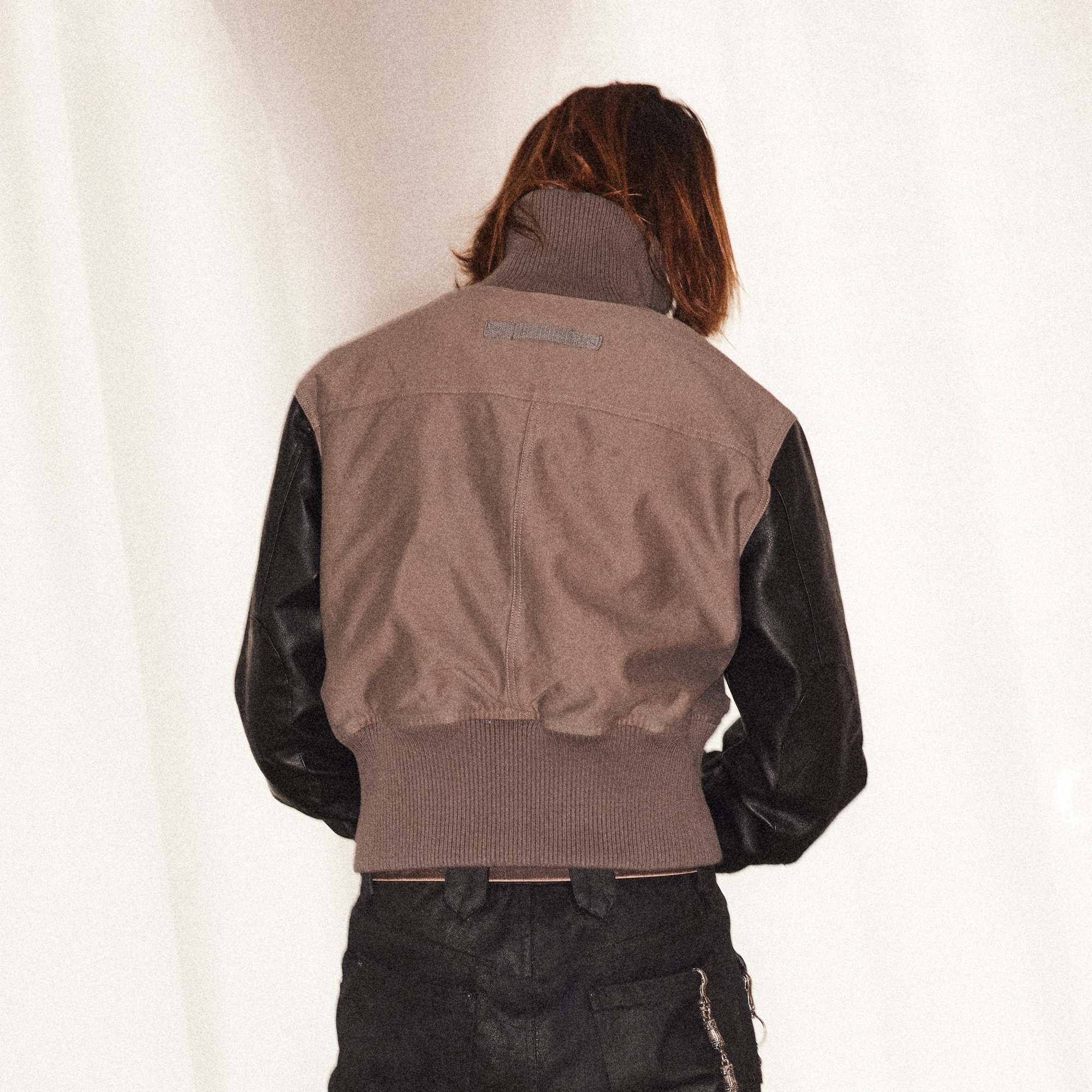 RICHILL Faux Leather Sleeve Rib-Knit Stand-Collar Jacket-Jacket-S-Free Shipping Leatheretro