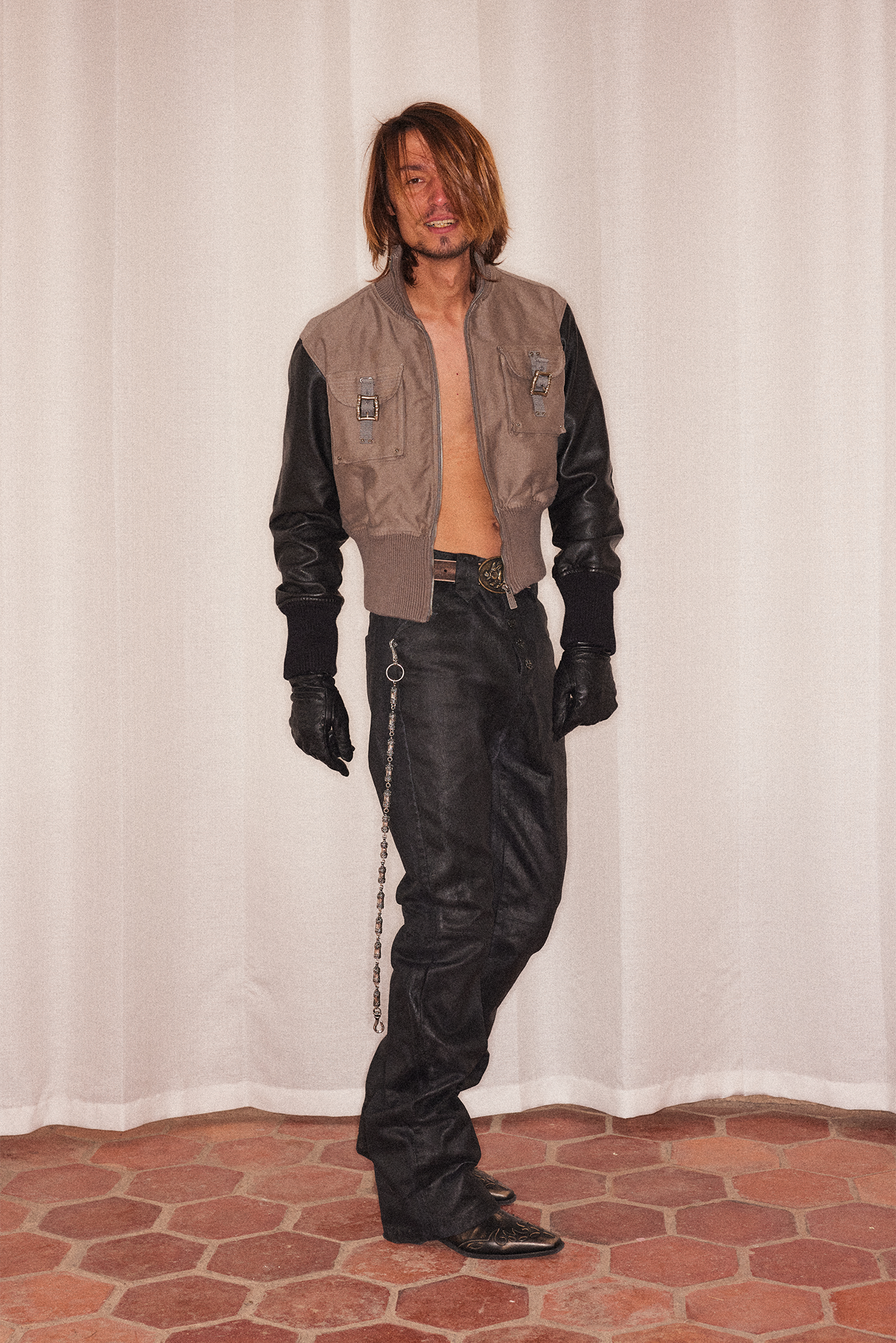 RICHILL Faux Leather Sleeve Rib-Knit Stand-Collar Jacket-Jacket-S-Free Shipping Leatheretro