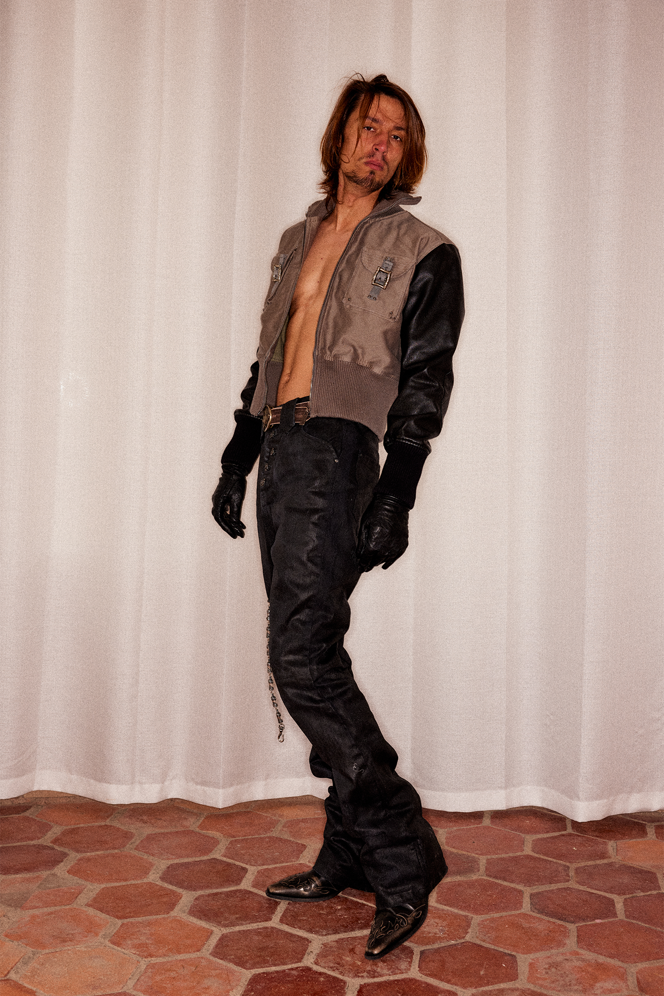RICHILL Faux Leather Sleeve Rib-Knit Stand-Collar Jacket-Jacket-S-Free Shipping Leatheretro