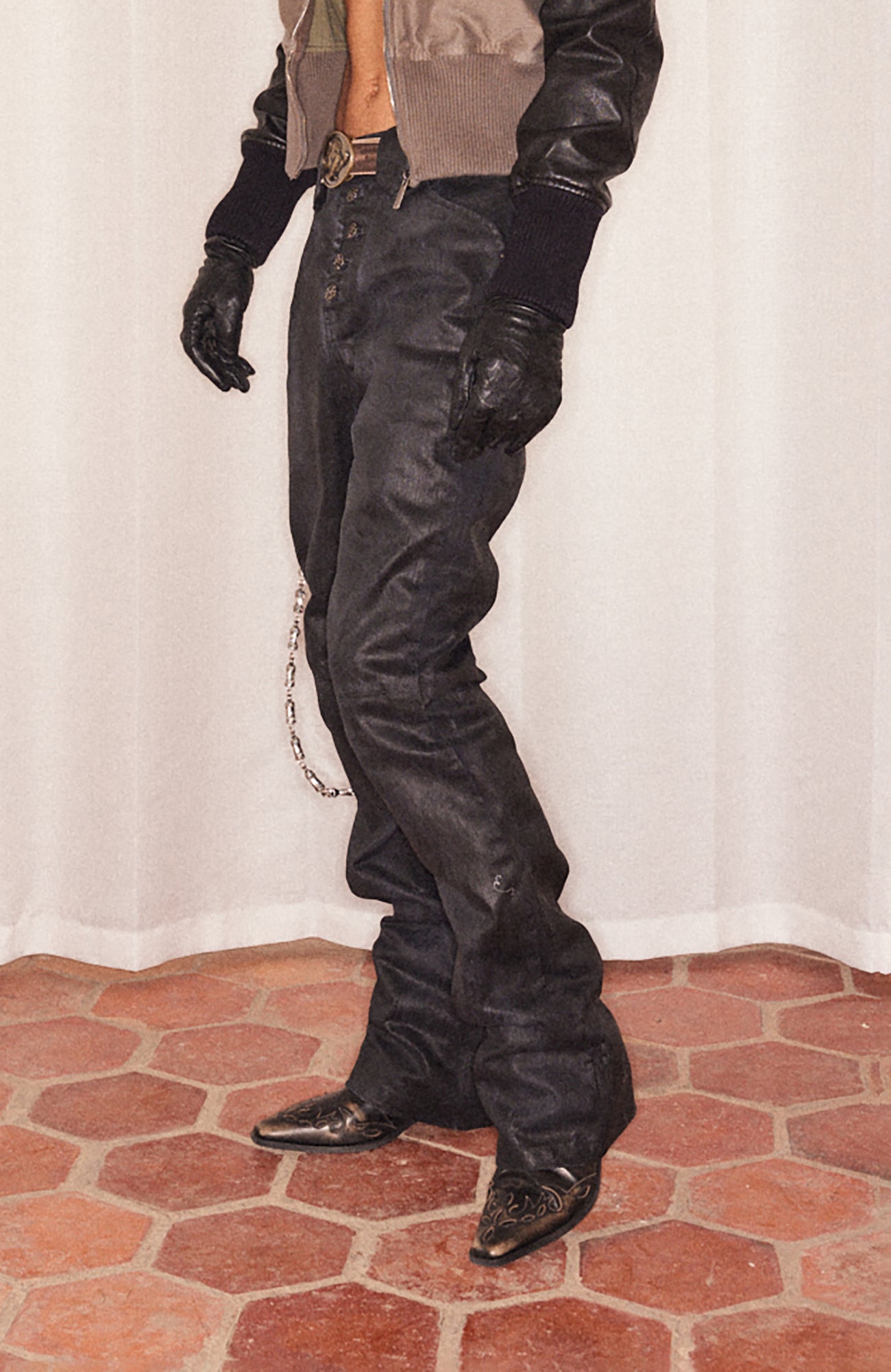 RICHILL Cracked Coated Flared Denim Pants-Pants-S-Free Shipping Leatheretro