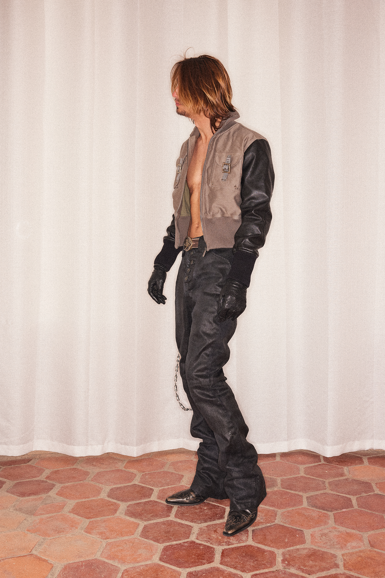 RICHILL Faux Leather Sleeve Rib-Knit Stand-Collar Jacket-Jacket-S-Free Shipping Leatheretro
