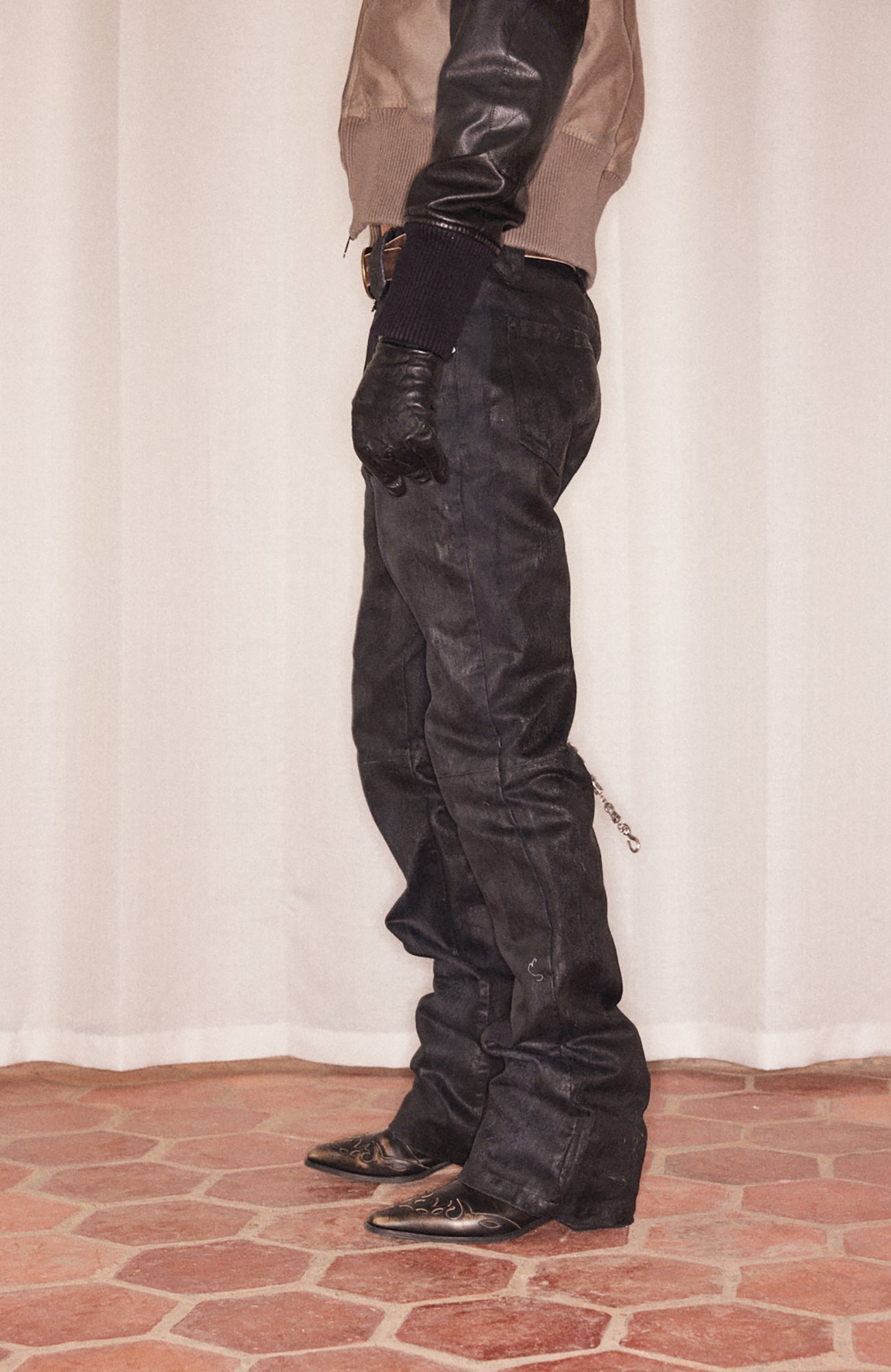 RICHILL Cracked Coated Flared Denim Pants-Pants-S-Free Shipping Leatheretro