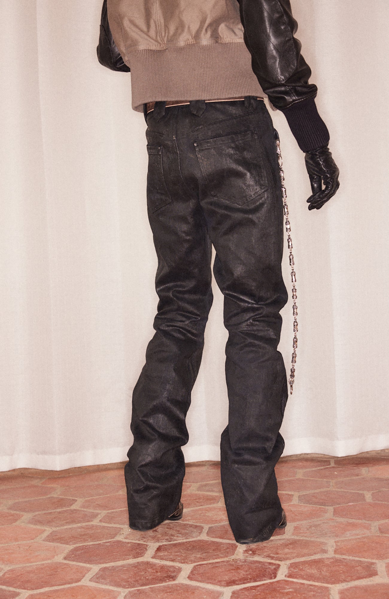RICHILL Cracked Coated Flared Denim Pants-Pants-S-Free Shipping Leatheretro
