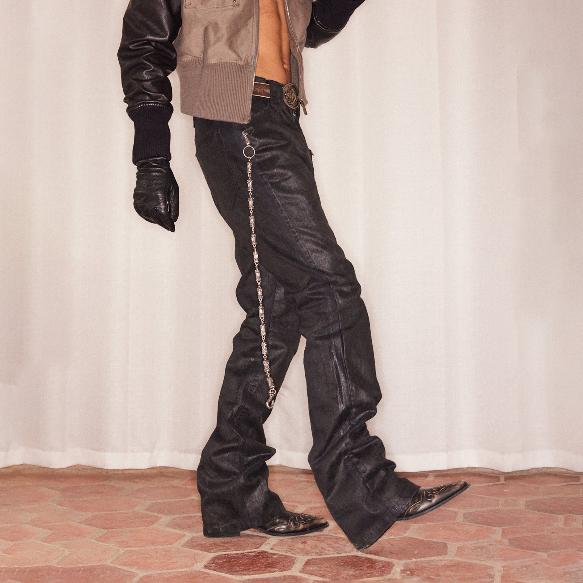 RICHILL Cracked Coated Flared Denim Pants-Pants-S-Free Shipping Leatheretro