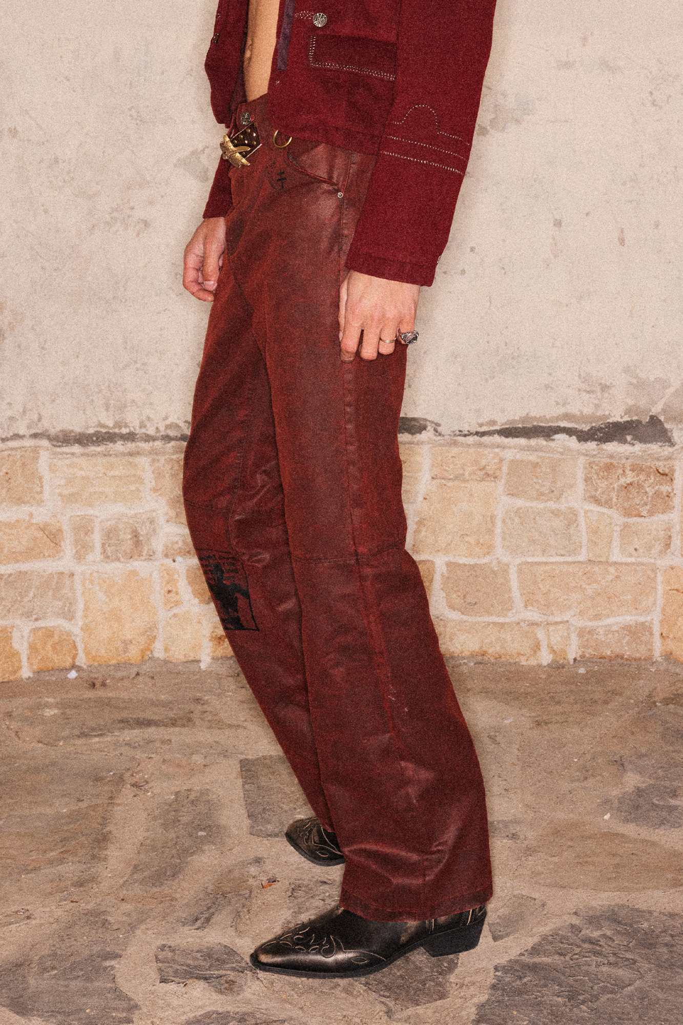 RICHILL Printed Coated Flared Pants-Pants-S-Free Shipping Leatheretro