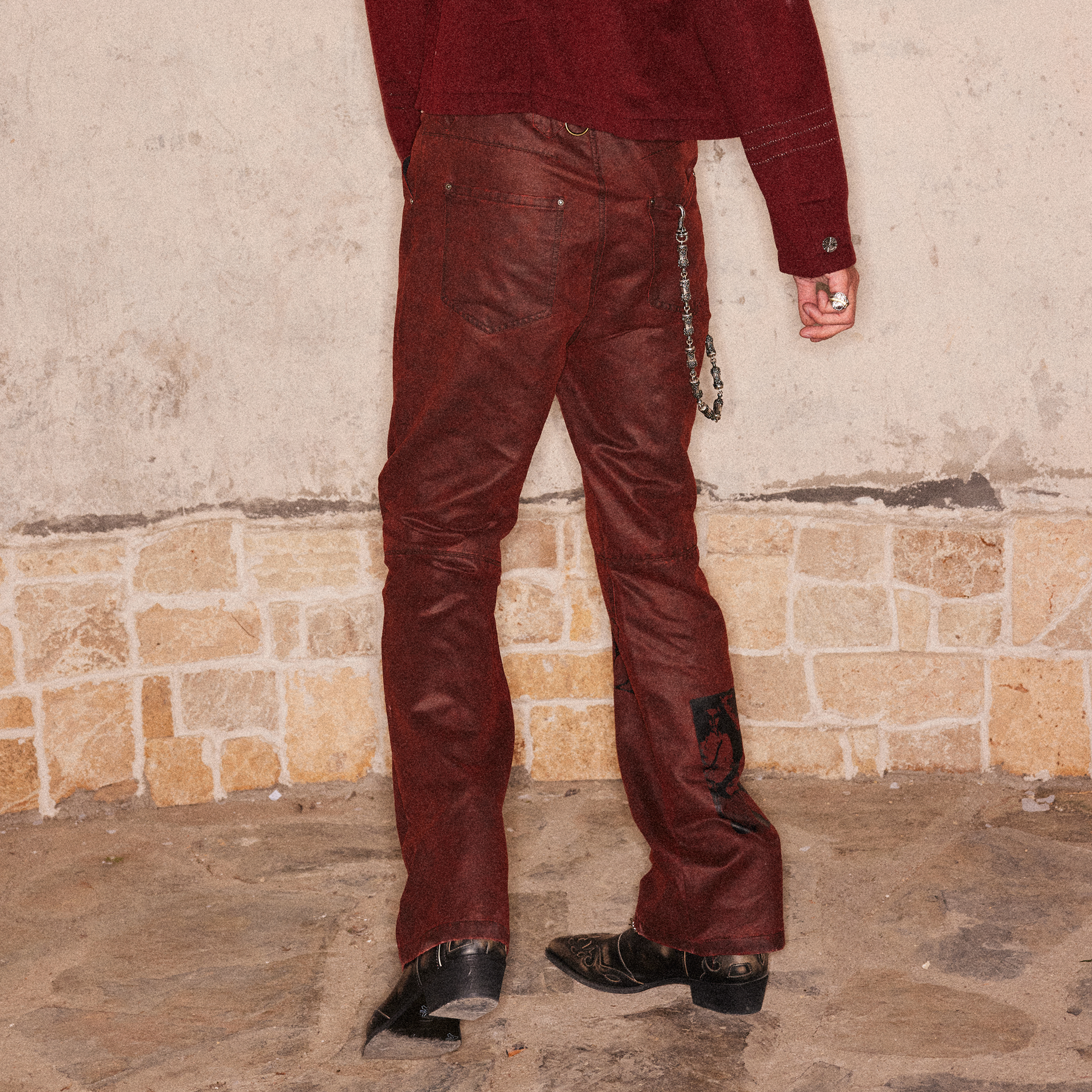 RICHILL Printed Coated Flared Pants-Pants-S-Free Shipping Leatheretro