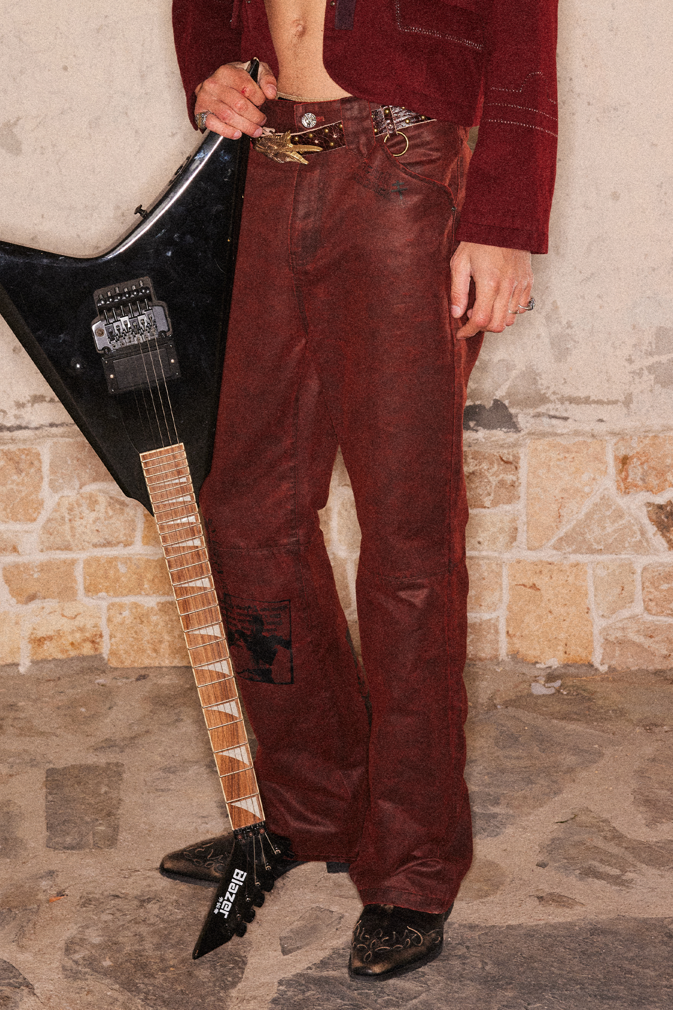 RICHILL Printed Coated Flared Pants-Pants-S-Free Shipping Leatheretro