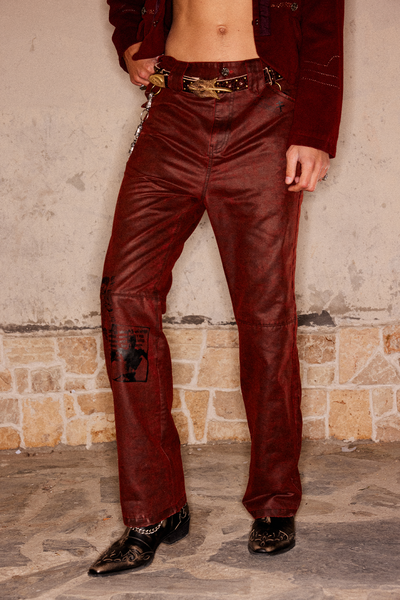 RICHILL Printed Coated Flared Pants-Pants-S-Free Shipping Leatheretro