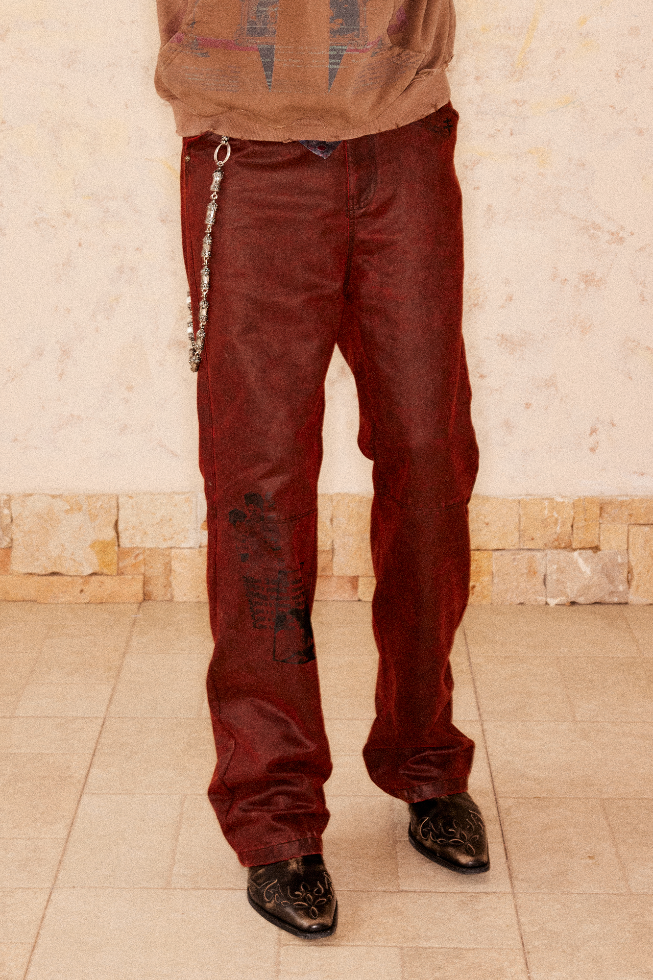 RICHILL Printed Coated Flared Pants-Pants-S-Free Shipping Leatheretro