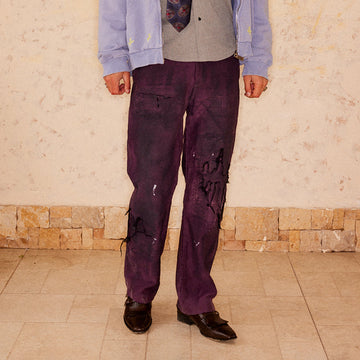RICHILL Distressed Patchwork Moleskin Straight-Leg Pants-Pants-S-Free Shipping Leatheretro