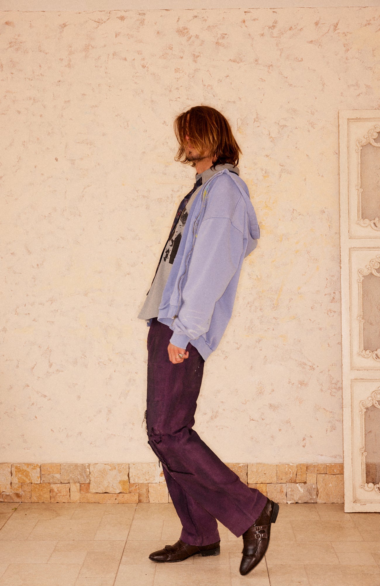RICHILL Distressed Patchwork Moleskin Straight-Leg Pants-Pants-S-Free Shipping Leatheretro